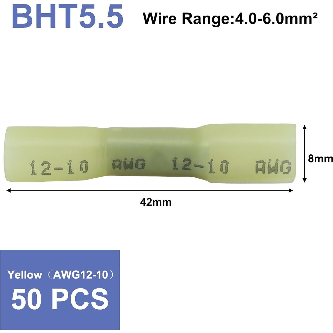 Conectores de Empalme Termocontraíbles Murtenze 12-10 AWG Amarillo - 50 Pcs