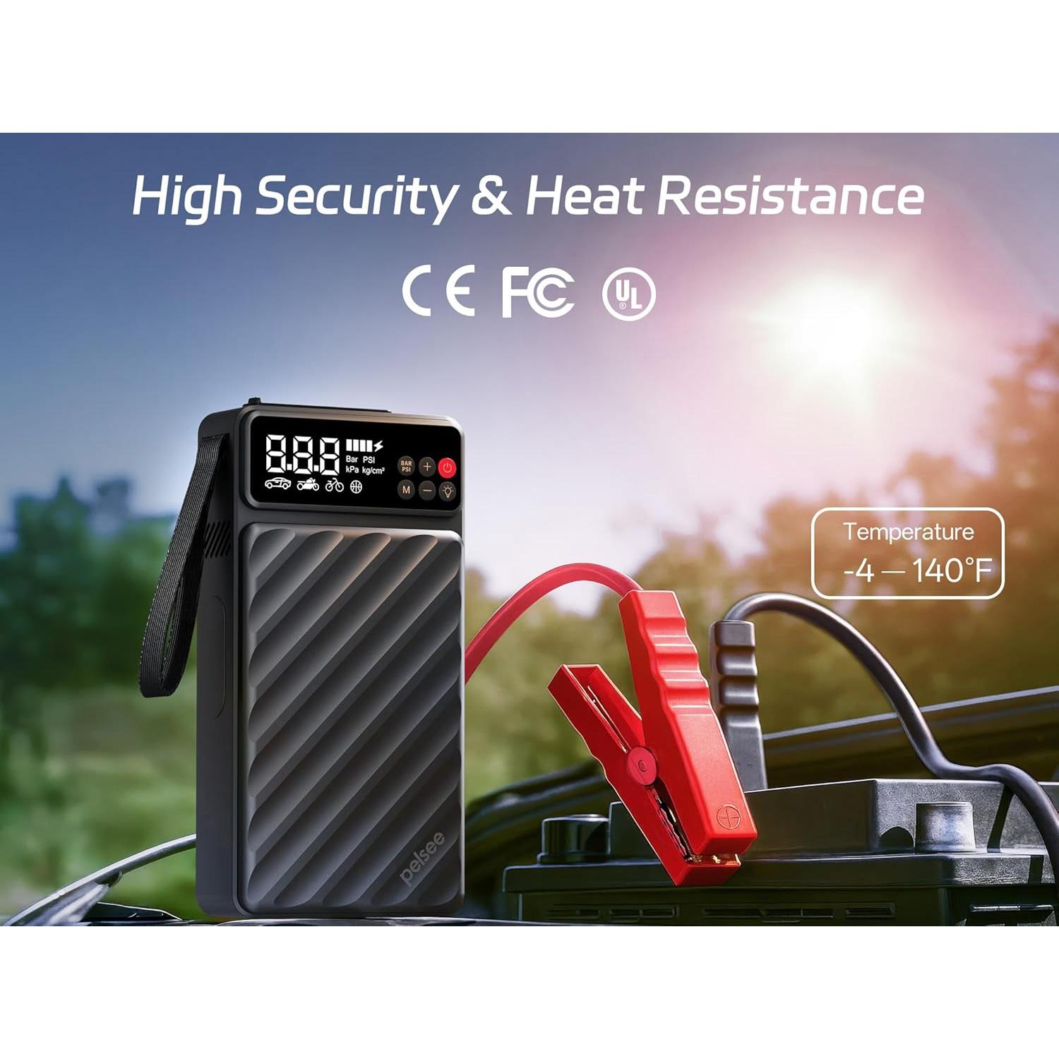 Arrancador de Salto Pelsee E1 3500A 20000mAh con Compresor