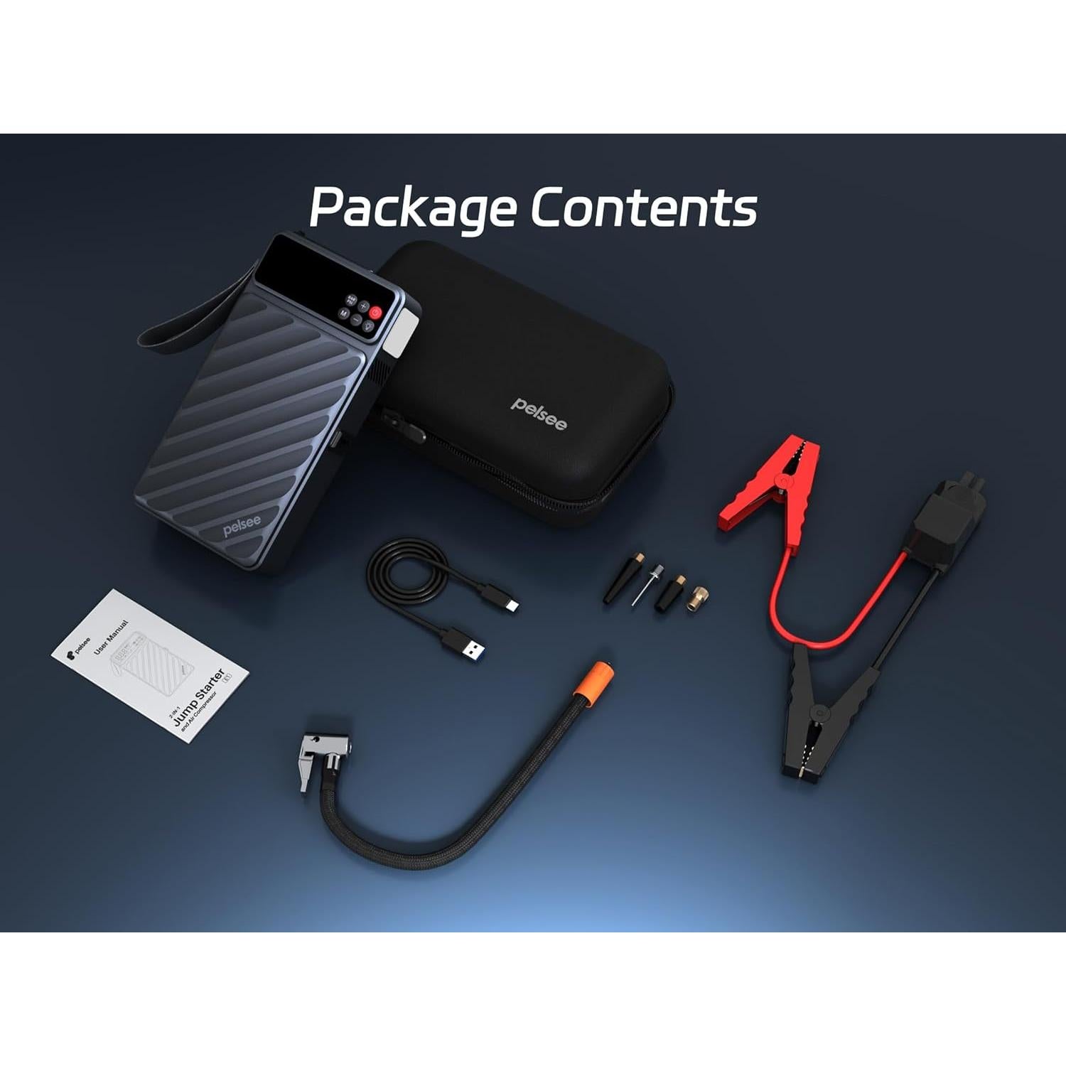 Arrancador de Salto Pelsee E1 3500A 20000mAh con Compresor