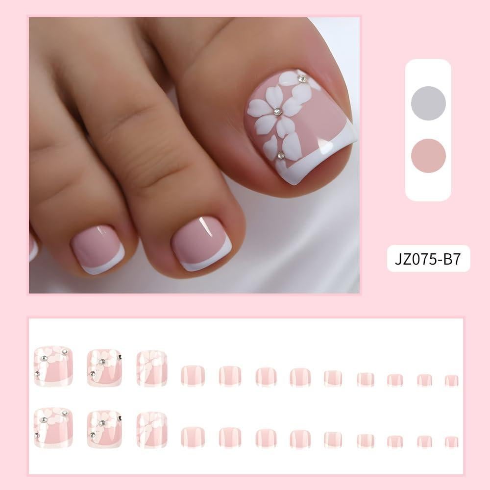 Uñas de Pies Postizas BLGTGH con Punta Francesa 24Pcs