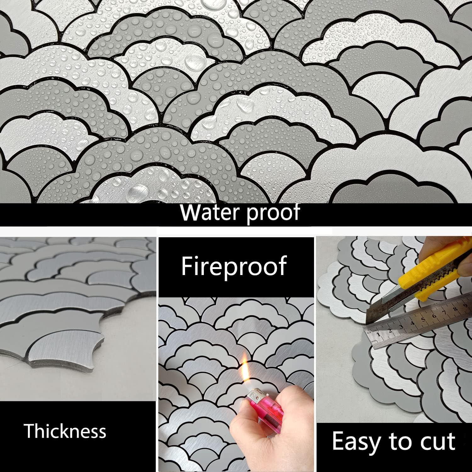 Azulejos autoadhesivos XUANINY 7 hojas aluminio 3D plata