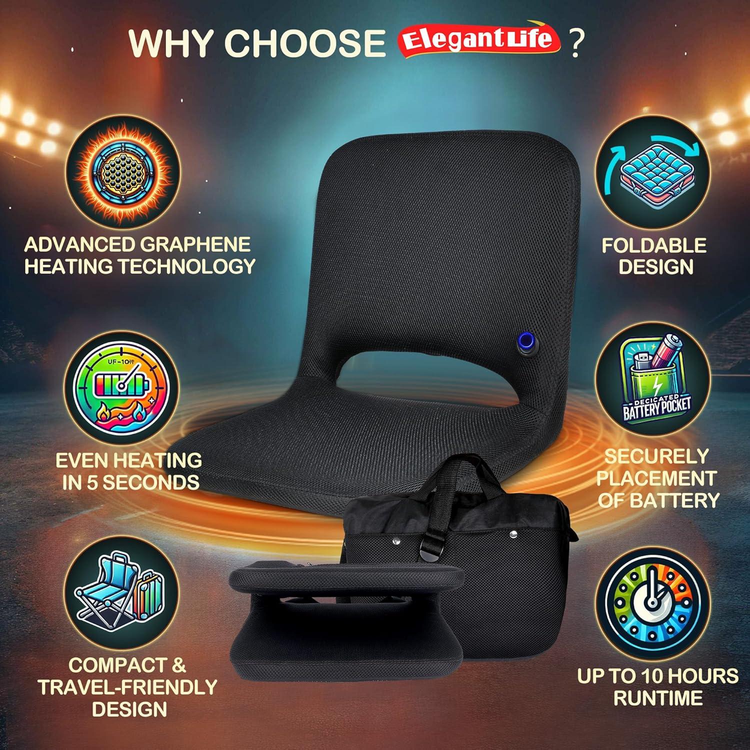Asiento de Estadio Calentado ELEGANTLIFE - Plegable, 3 Niveles de Calor