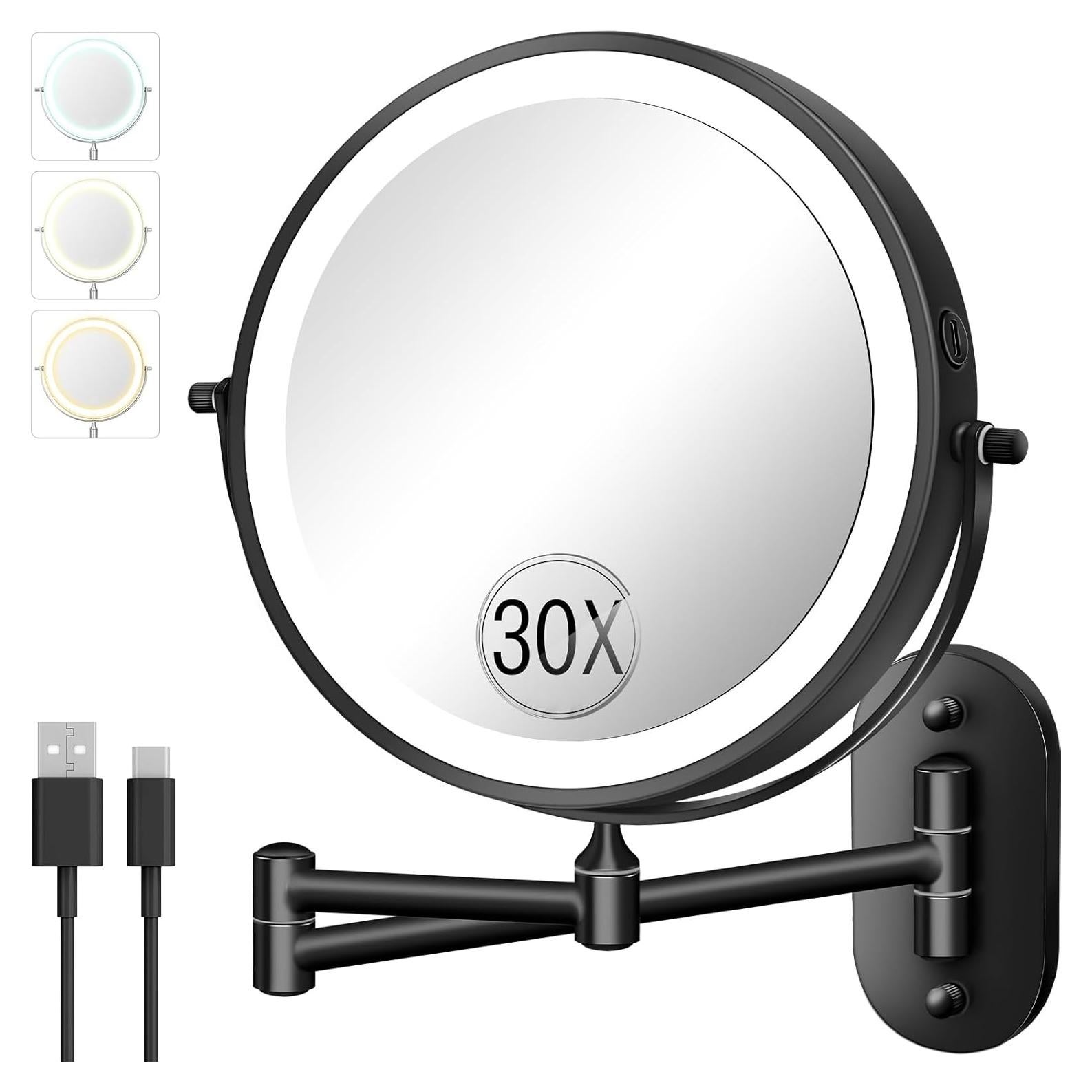 Espejo de Maquillaje Iluminado VFD 8" Doble Cara 30X/1X Pared