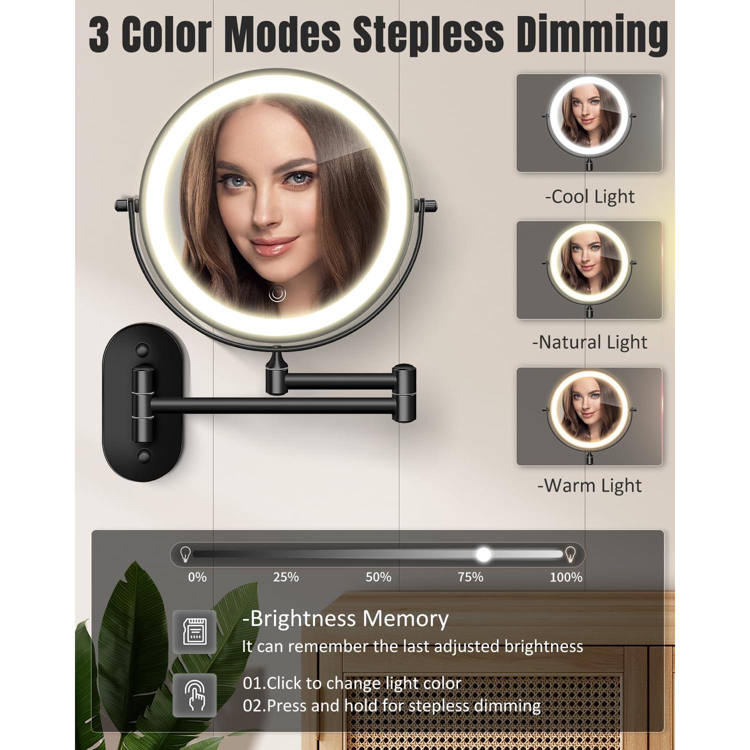 Espejo de Maquillaje Iluminado VFD 8" Doble Cara 30X/1X Pared