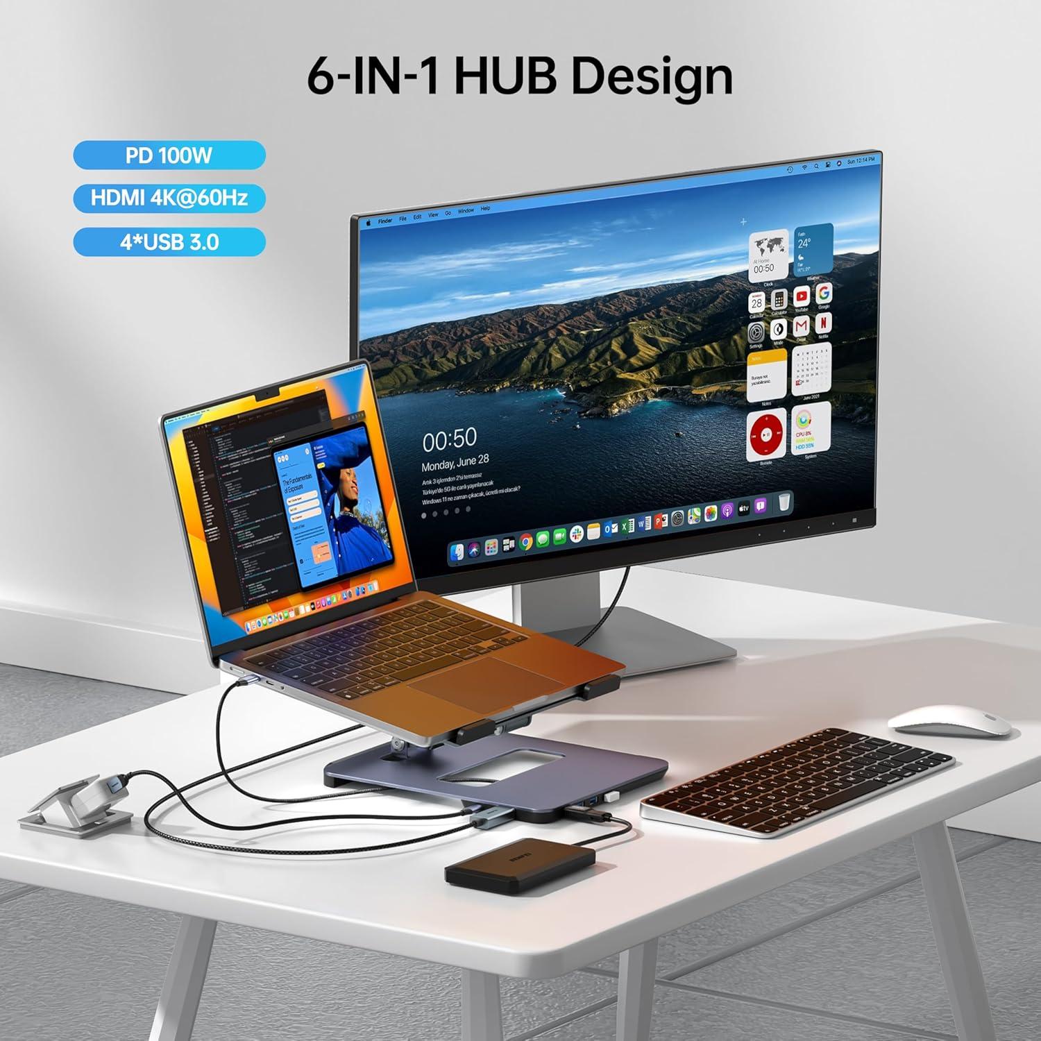 Soporte para Laptop BENFEI 6 en 1 HDMI 4K USB C Ajustable