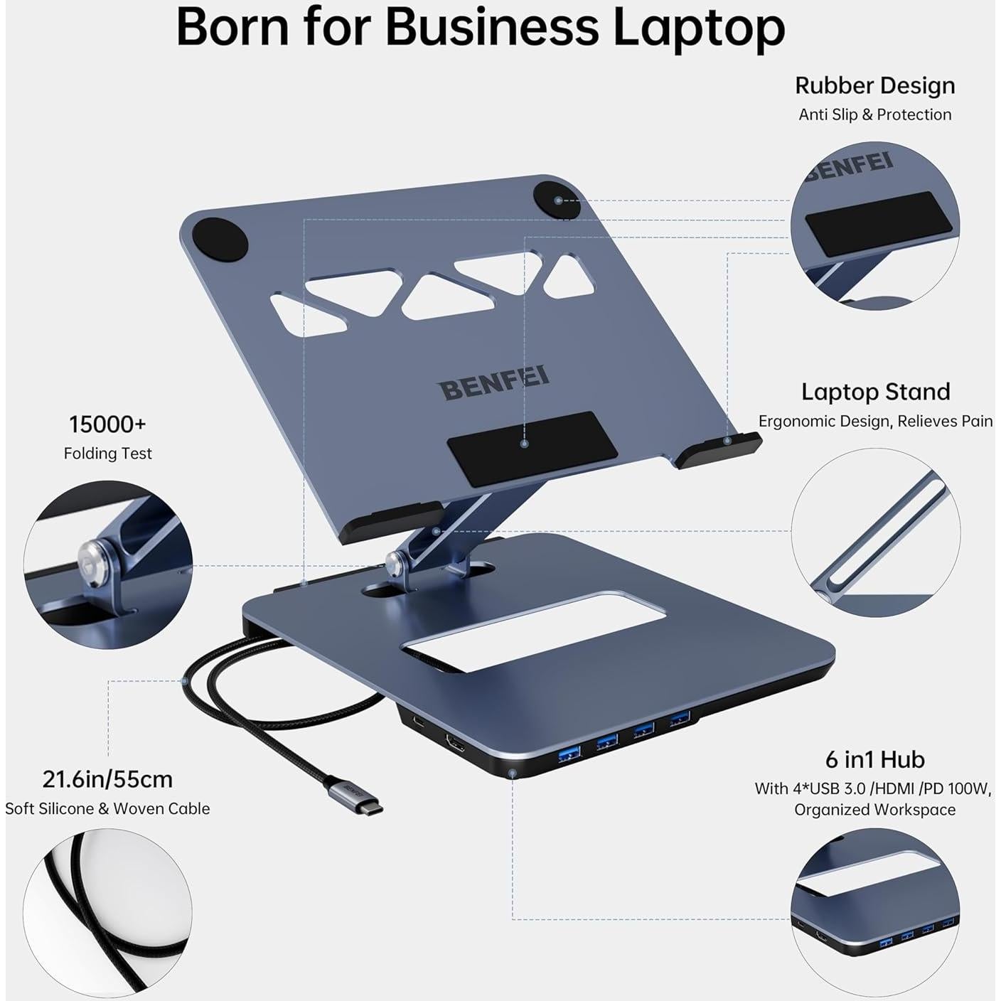 Soporte para Laptop BENFEI 6 en 1 HDMI 4K USB C Ajustable