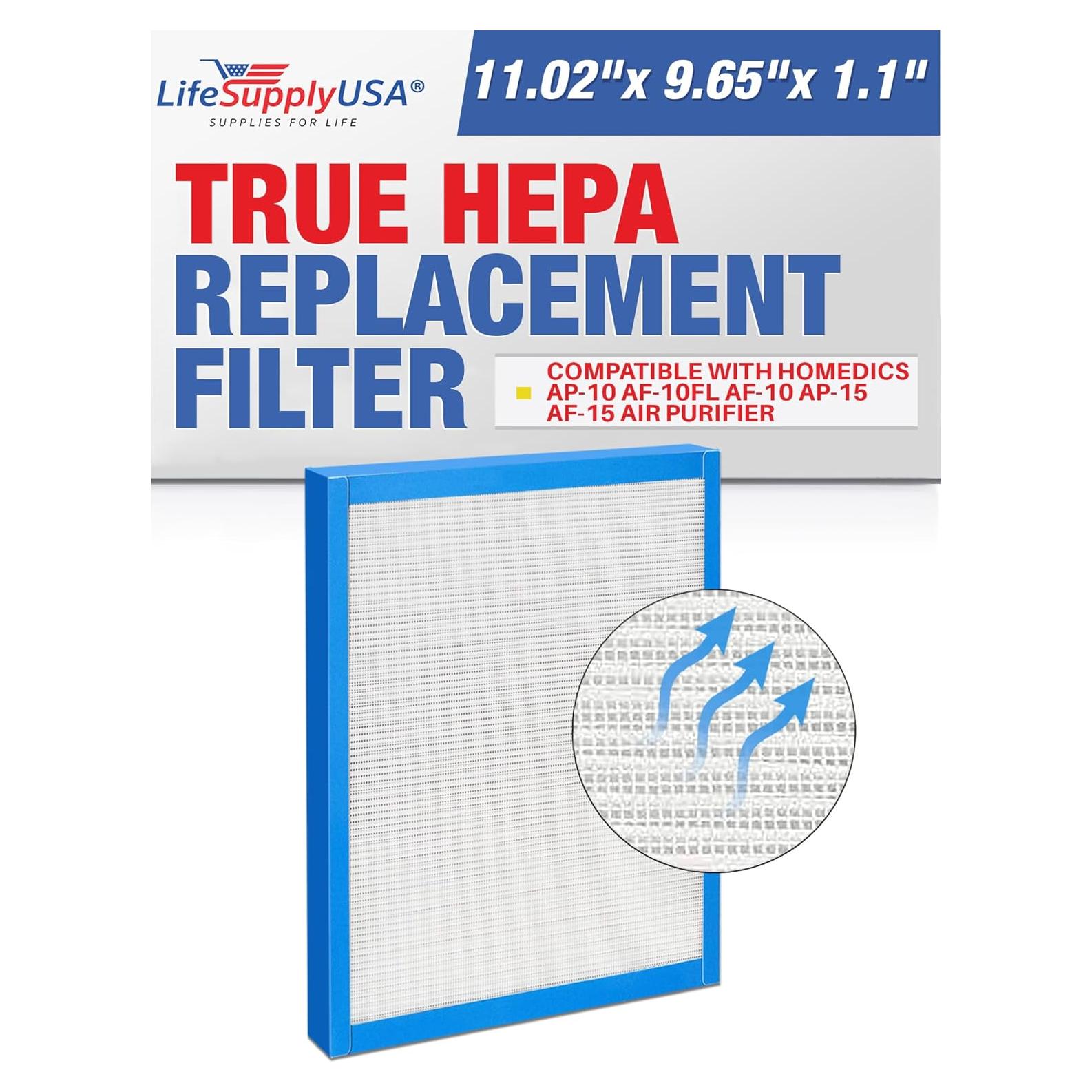 Filtro HEPA LifeSupplyUSA ER401 para Purificadores HoMedics AP-10/AP-15