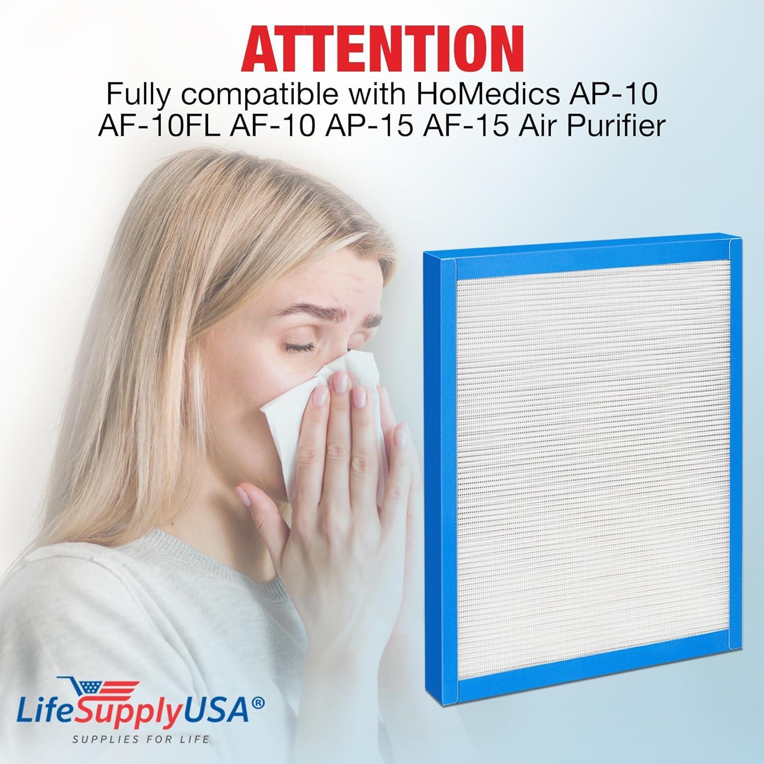 Filtro HEPA LifeSupplyUSA ER401 para Purificadores HoMedics AP-10/AP-15