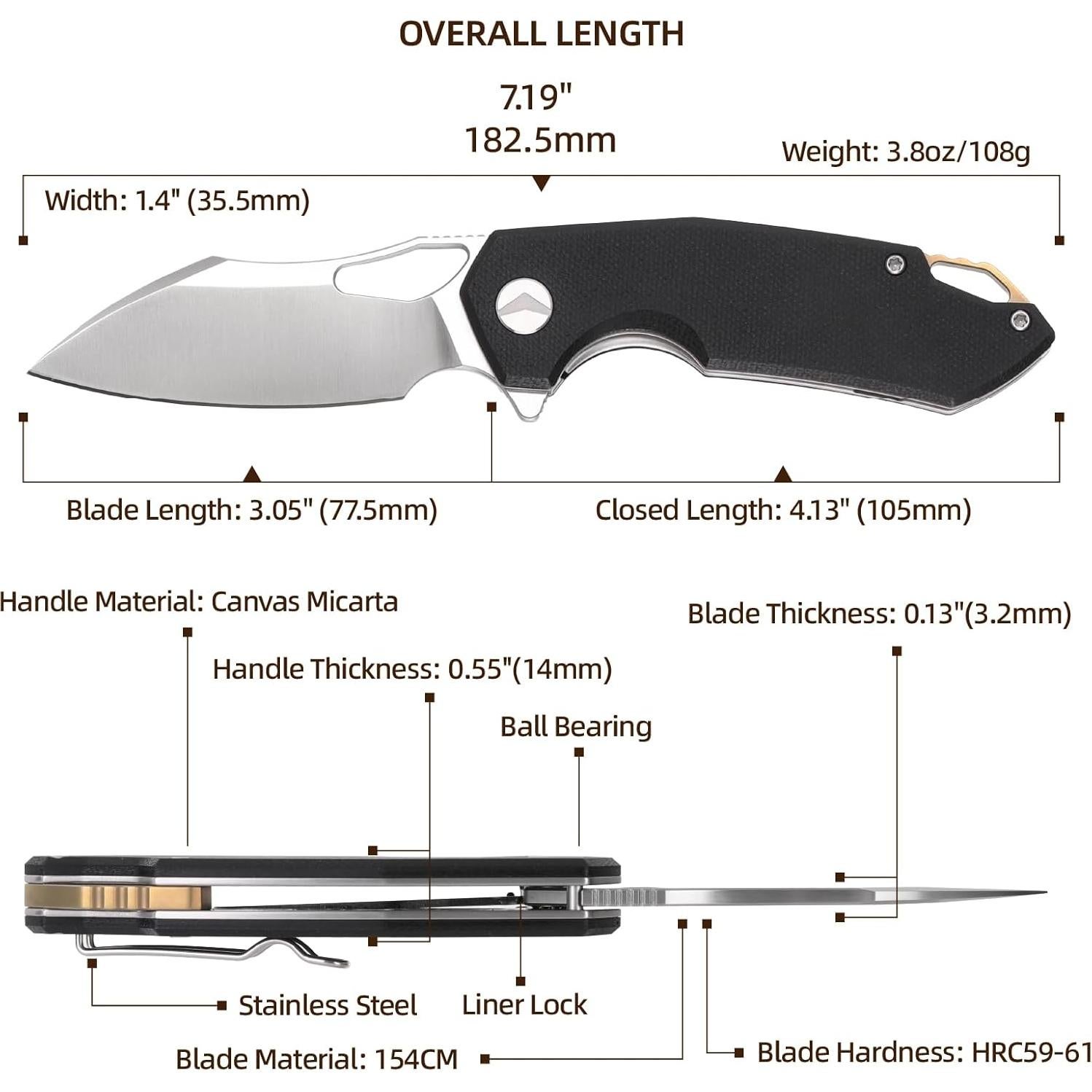 Cuchillo de bolsillo FerraMonster GLIDEMAN 182.5mm acero 154CM