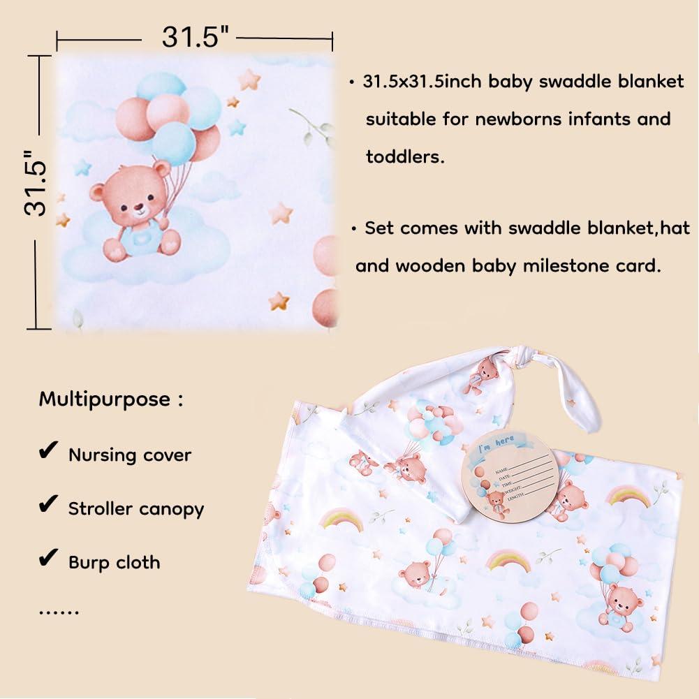 Manta de Recepción y Diadema Ylsteed para Bebés 81x81cm Oso