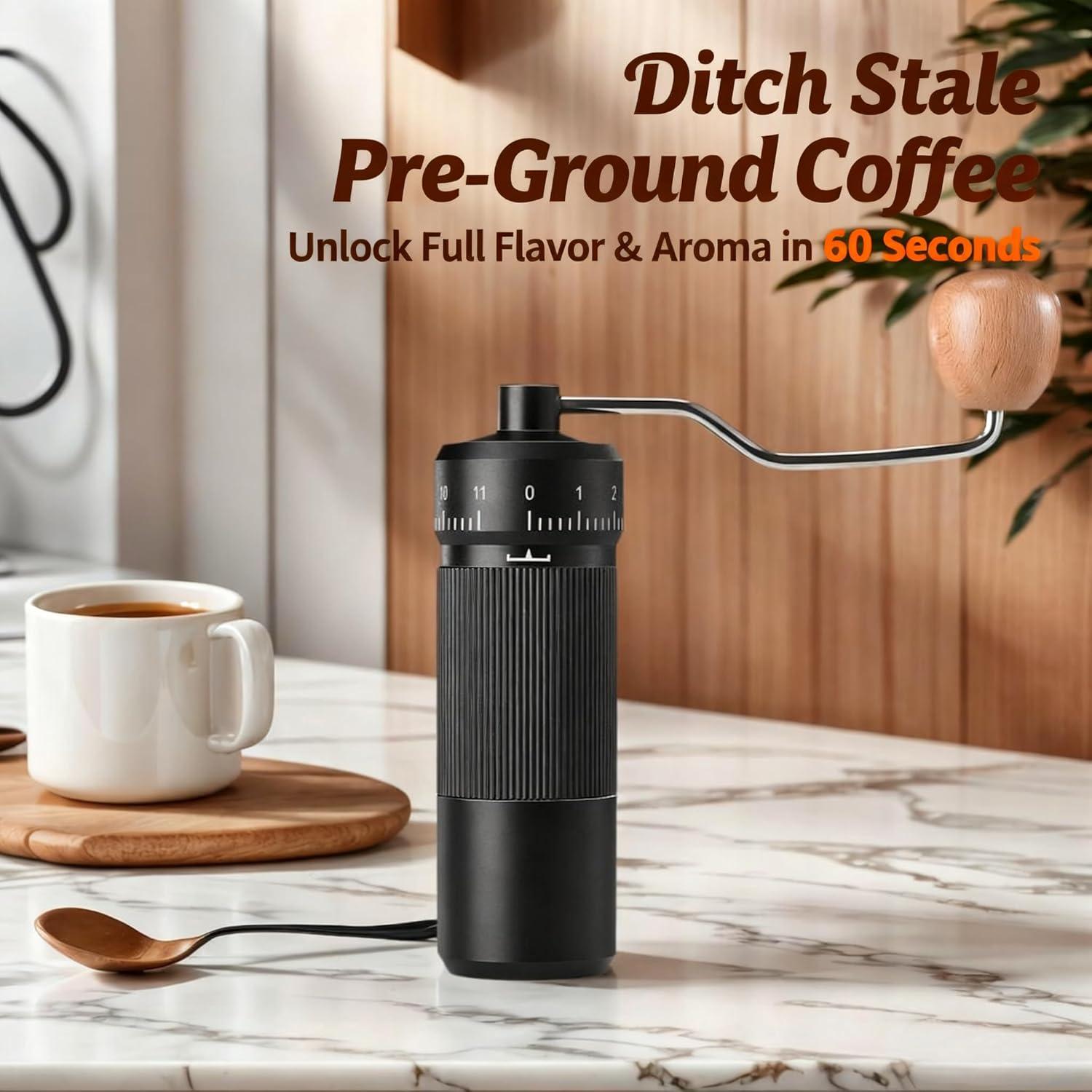 Molino de Café Manual Suvykep KA-1 Negro, 25g, Acero Inoxidable