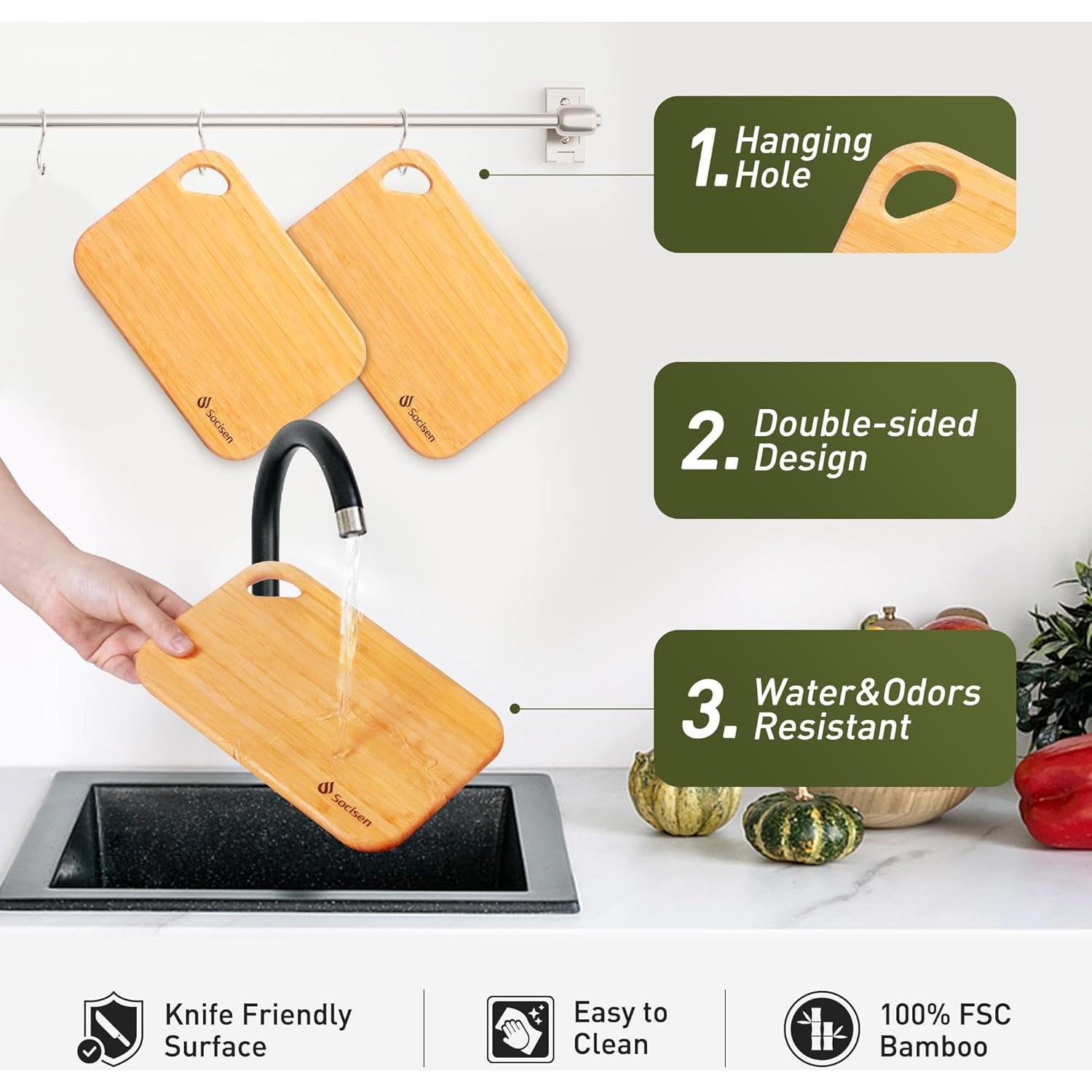2 Tablas de Cortar Mini de Bambú Socisen 22x15.2cm Ecológicas