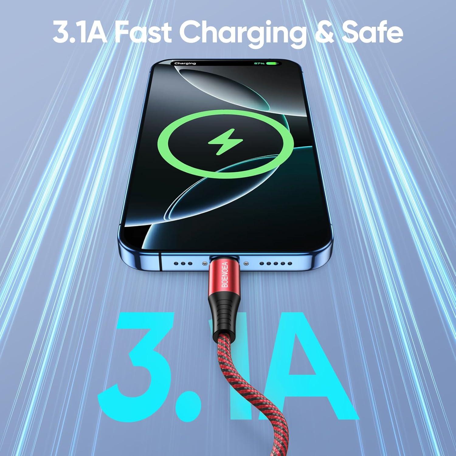 Cable USB C Boenoea 3 m Carga Rápida 4 Piezas Multicolor