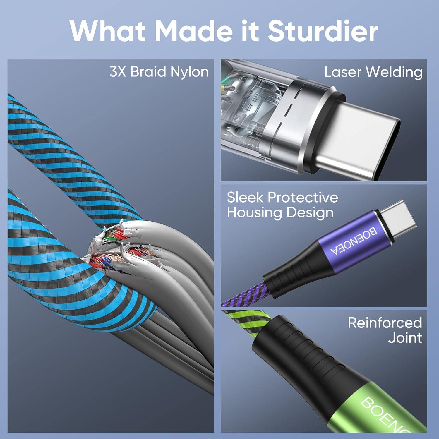 Cable USB C Boenoea 3 m Carga Rápida 4 Piezas Multicolor