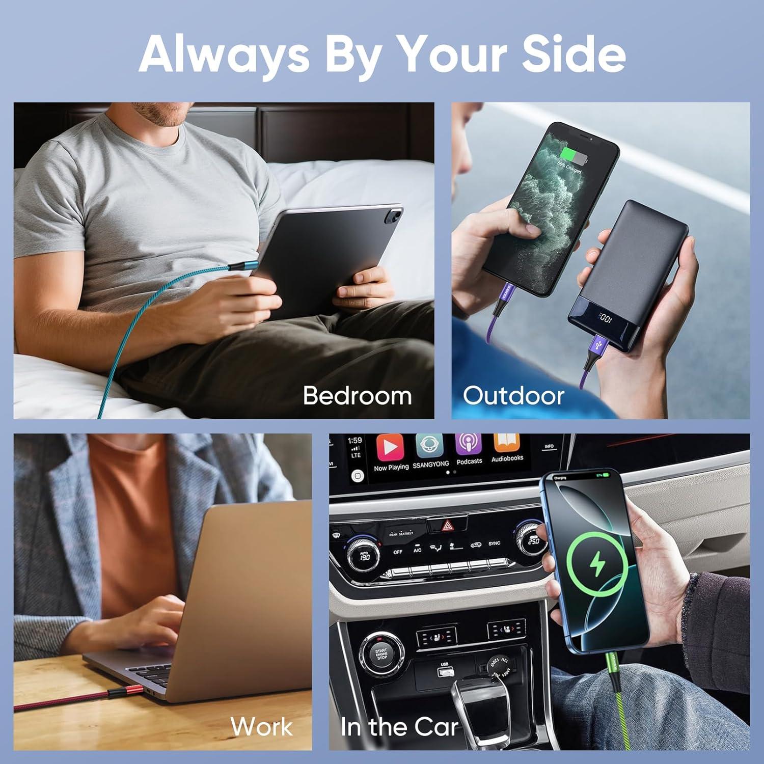 Cable USB C Boenoea 3 m Carga Rápida 4 Piezas Multicolor