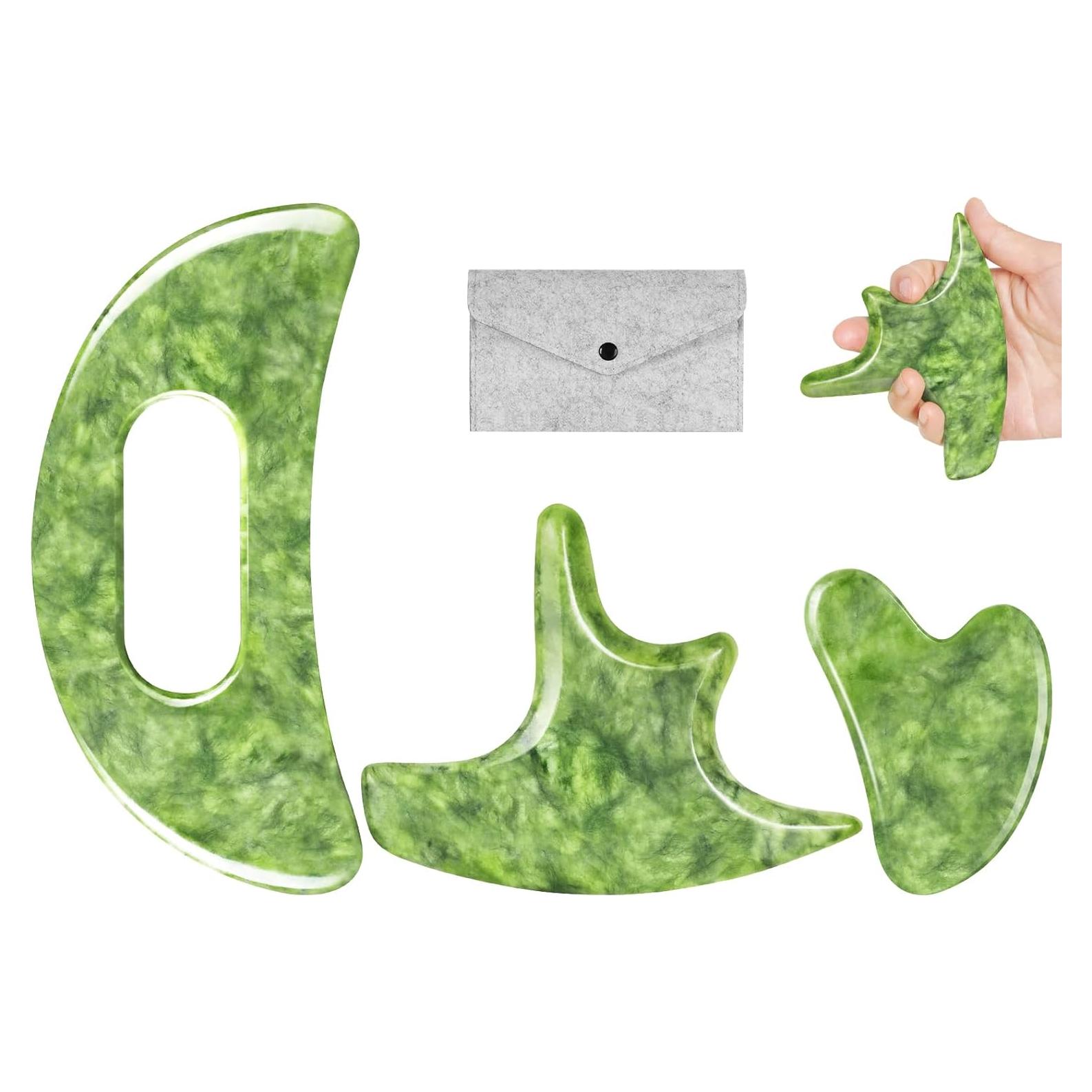 Juego de 3 Herramientas de Masaje Gua Sha Mierbai Jade 10.67 cm