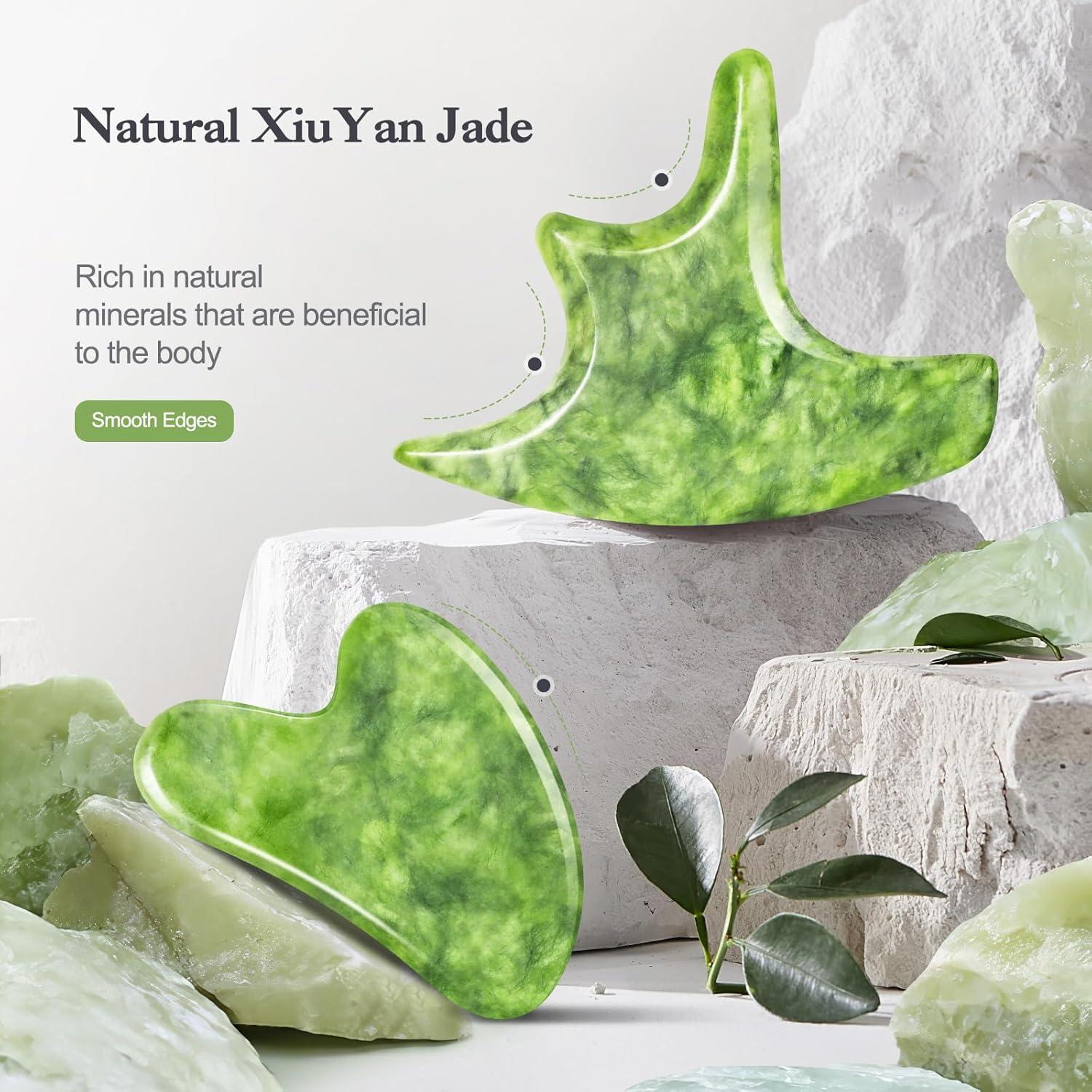 Juego de 3 Herramientas de Masaje Gua Sha Mierbai Jade 10.67 cm