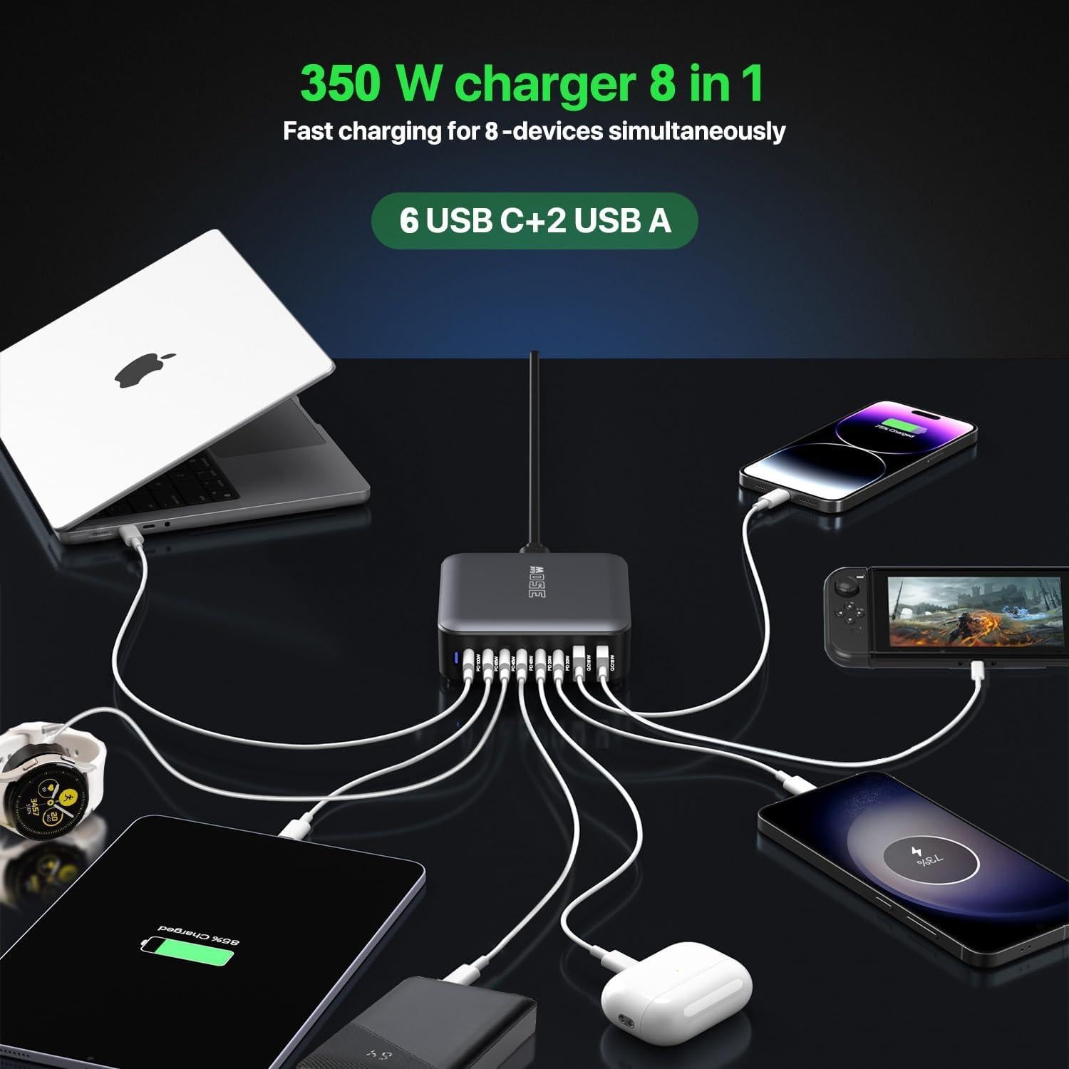 Cargador USB C Múltiple 350W 8 Puertos Rápido Dongguan