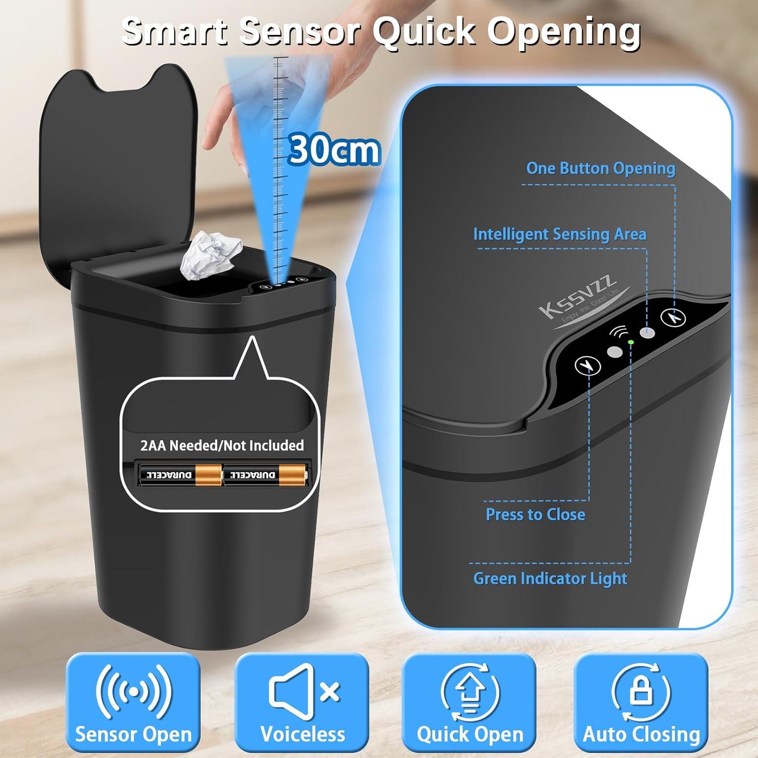 Paquete de 2 Basureros Automáticos Kssvzz 9.46L Negro