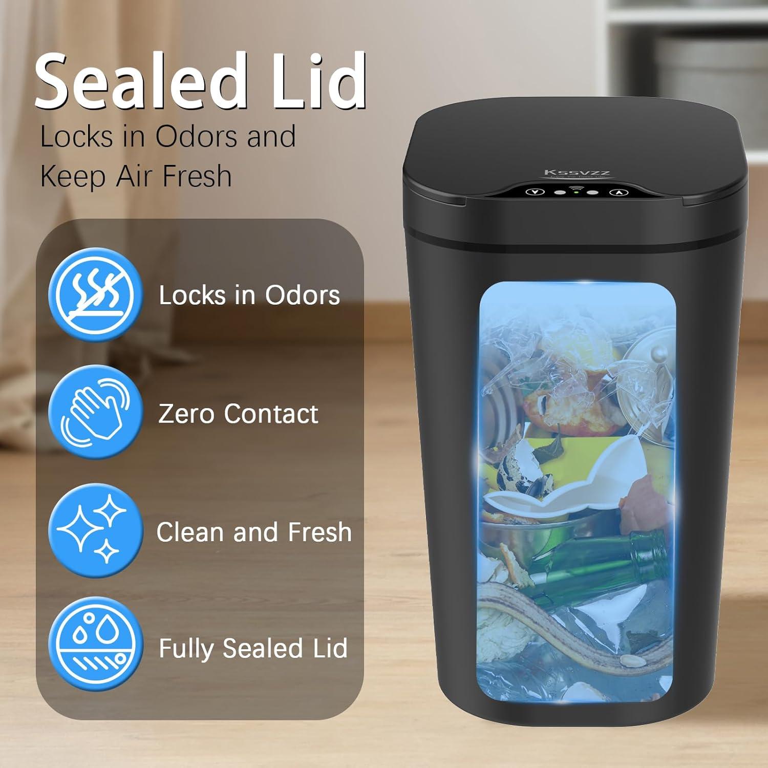 Paquete de 2 Basureros Automáticos Kssvzz 9.46L Negro