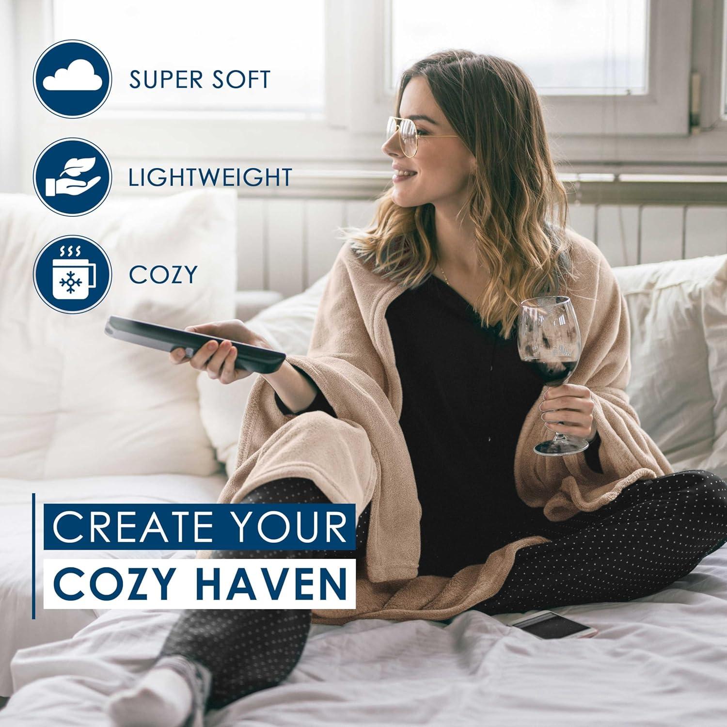 Manta de Fleece Martex Completo Reina Beige Suave Lavable