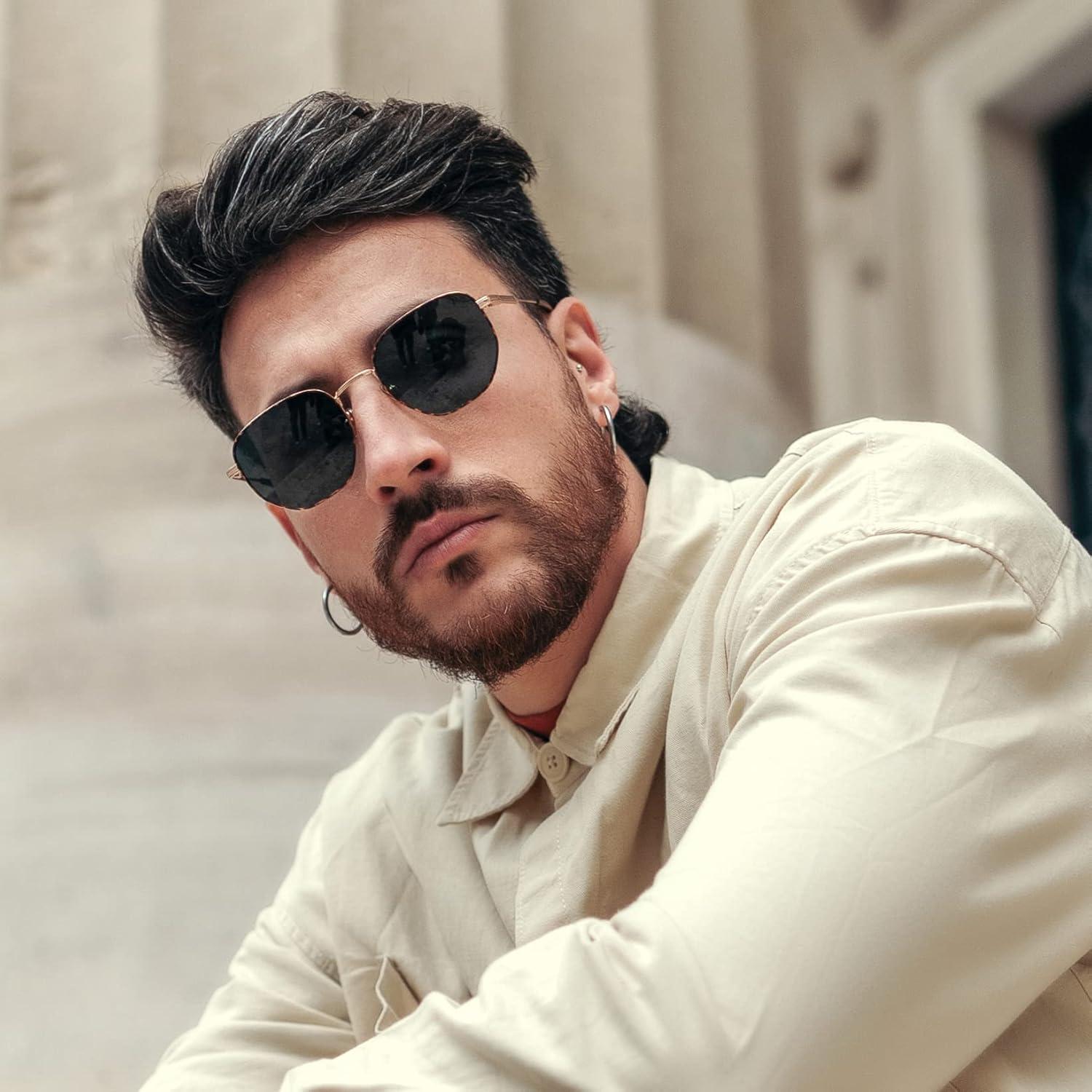 Gafas de sol polarizadas ZENOTTIC hexagonales UV400 metal dorado