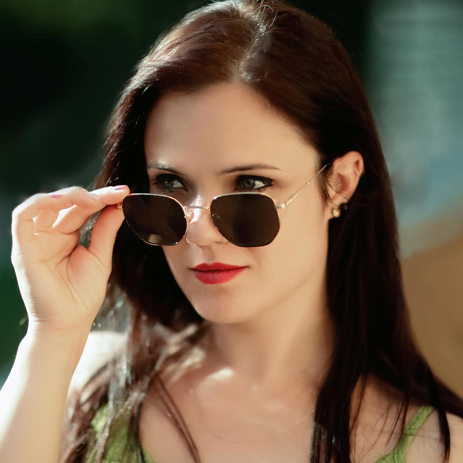 Gafas de sol polarizadas ZENOTTIC hexagonales UV400 metal dorado