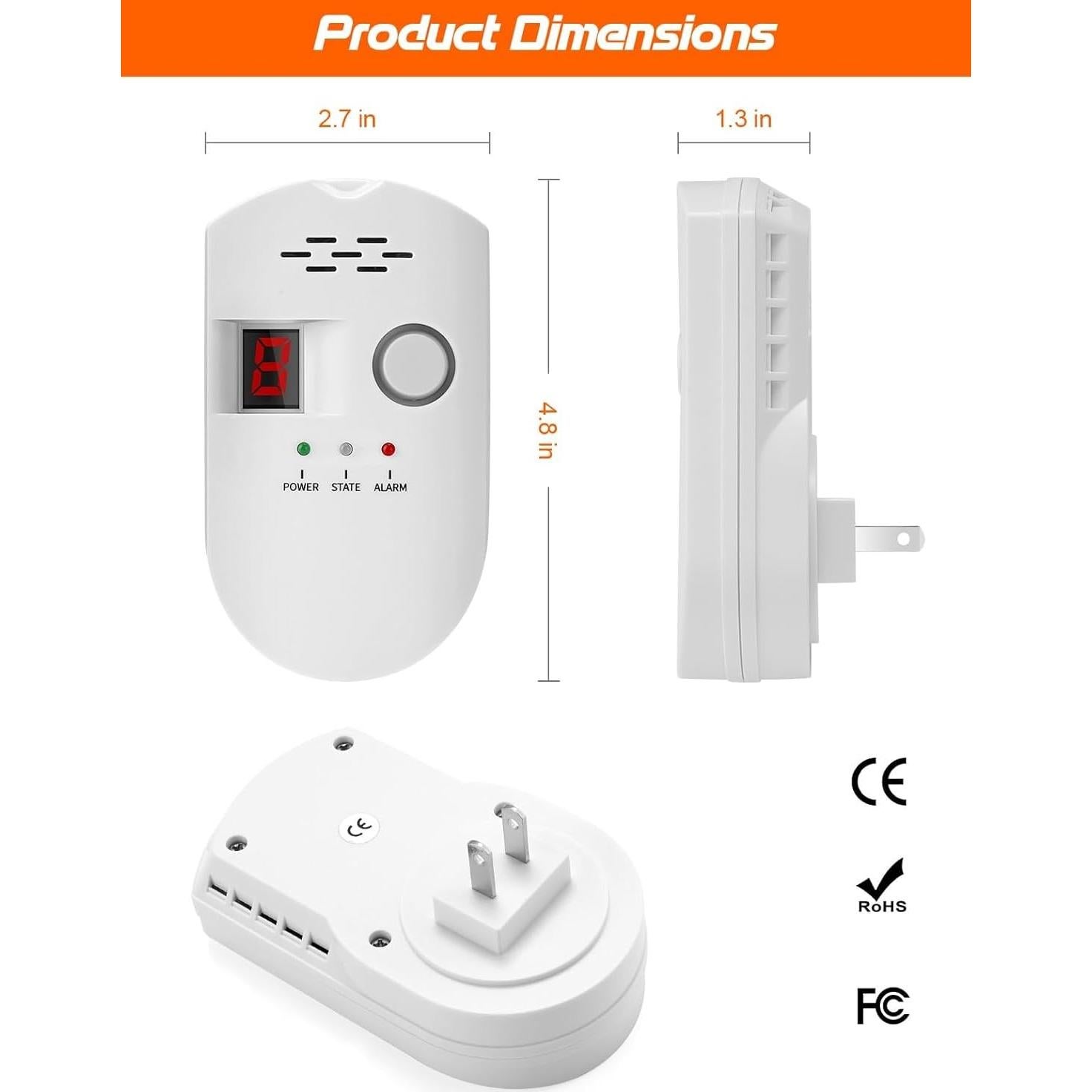 Detector de Gas Natural HSTMYFS BRJ-502E Enchufable 110V