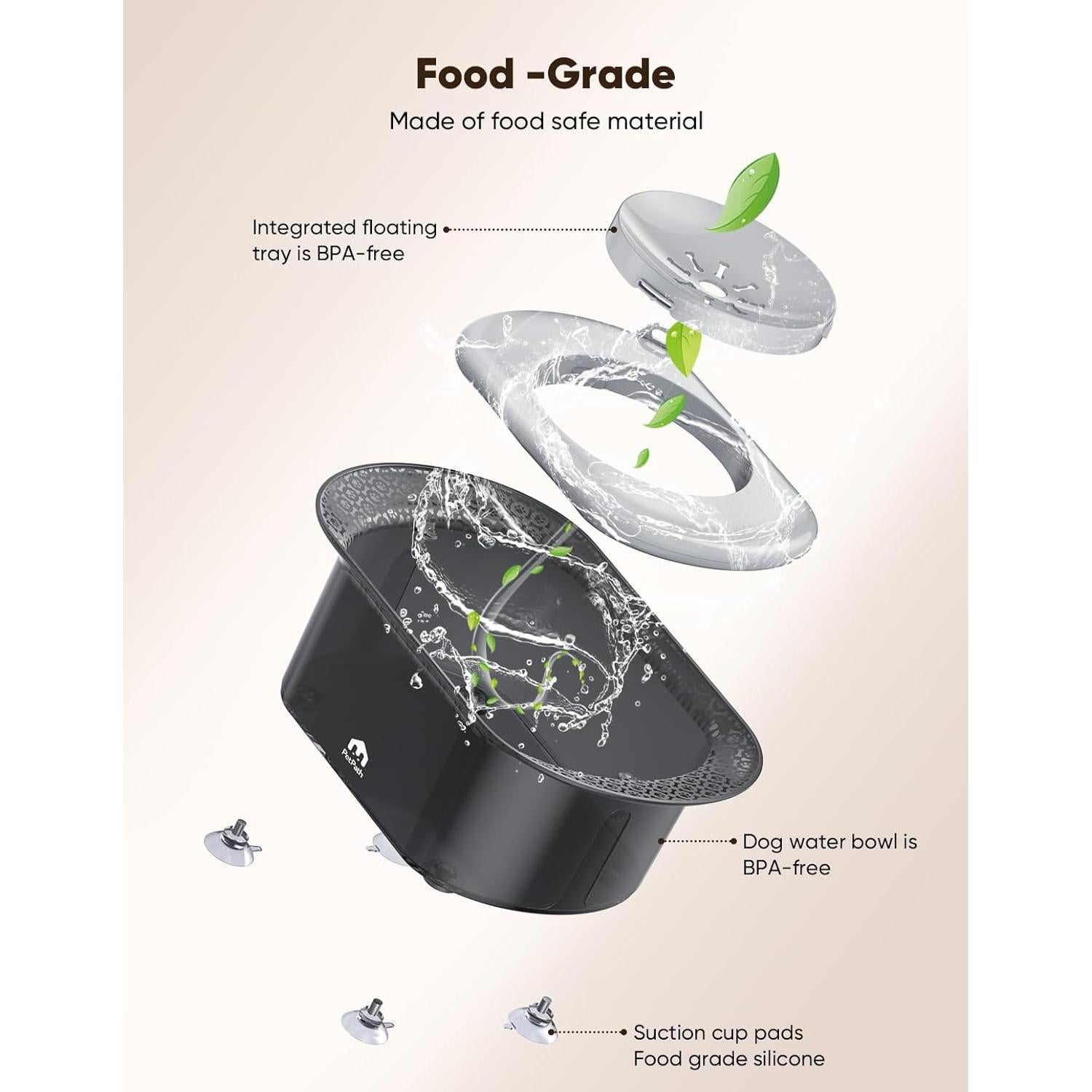 Cuenco de Agua para Perros PETPATH 2.2L Antisalpicaduras Gris