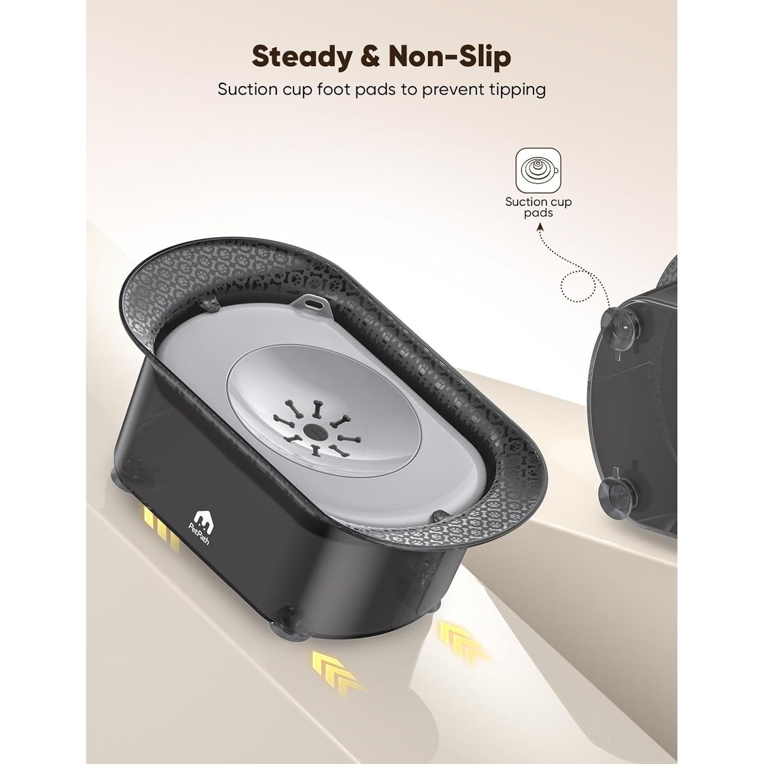 Cuenco de Agua para Perros PETPATH 2.2L Antisalpicaduras Gris