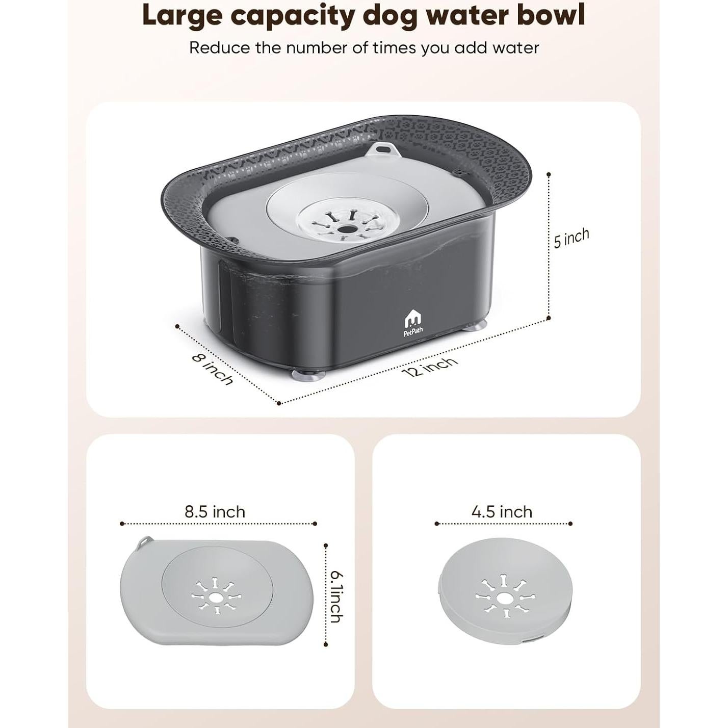 Cuenco de Agua para Perros PETPATH 2.2L Antisalpicaduras Gris