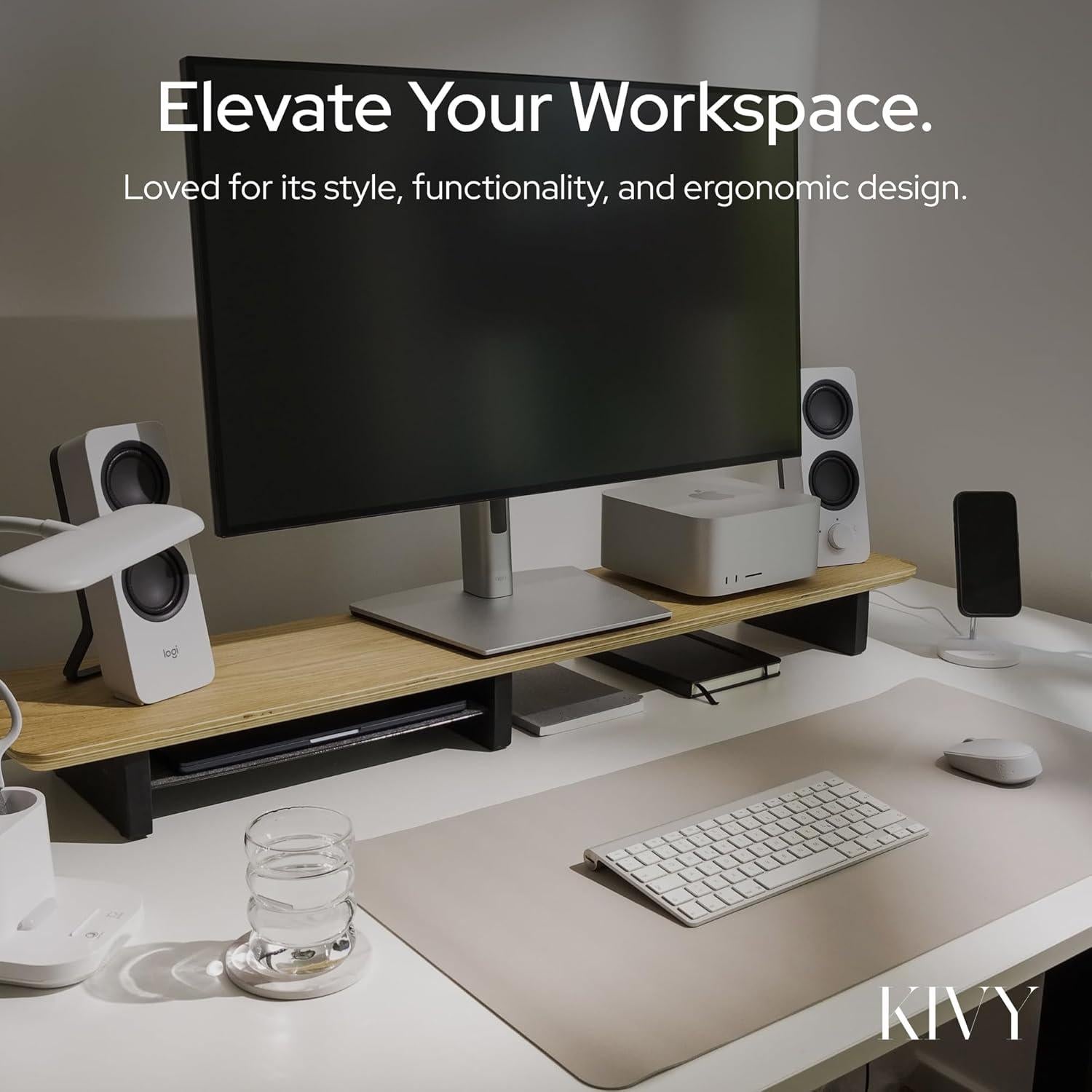 Soporte Doble para Monitor KIVY con Estante de Madera 109.22 cm