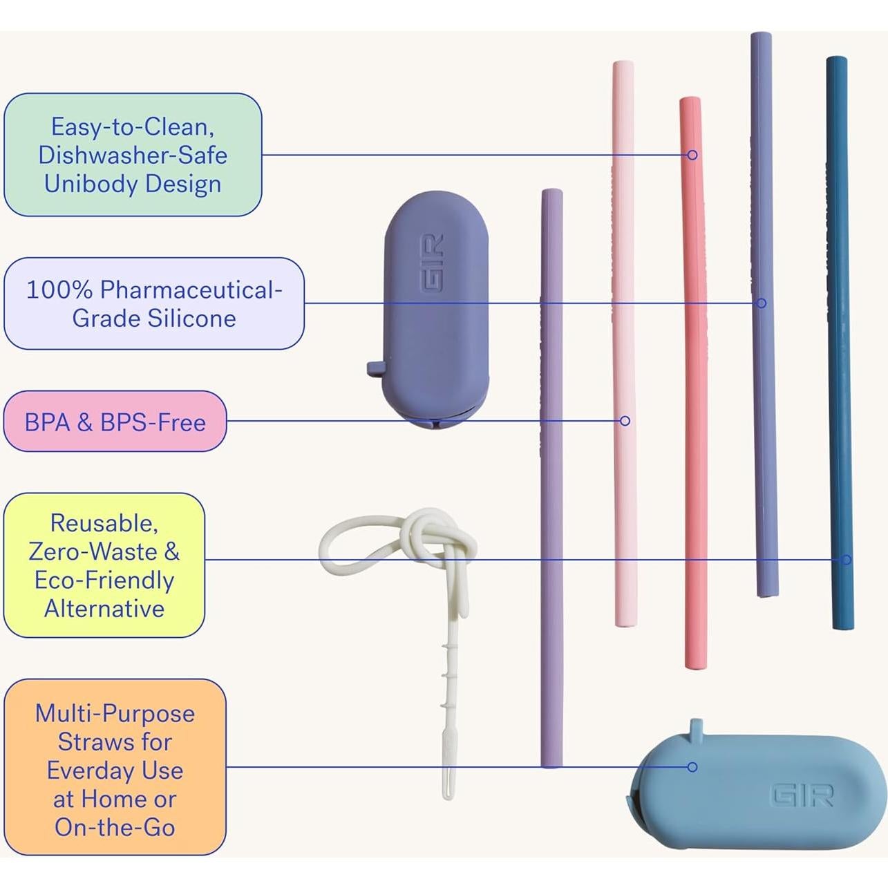 Popotes de Silicona Reutilizables GIR 2-Pack 14 cm Soleado