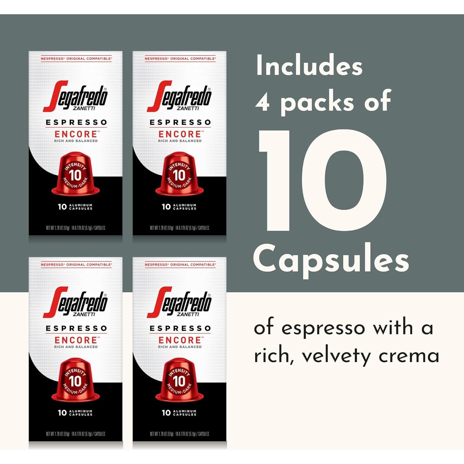 Cápsulas de Espresso Segafredo Zanetti Encore - Aluminio - Intensidad 10 - 40 Cuentos