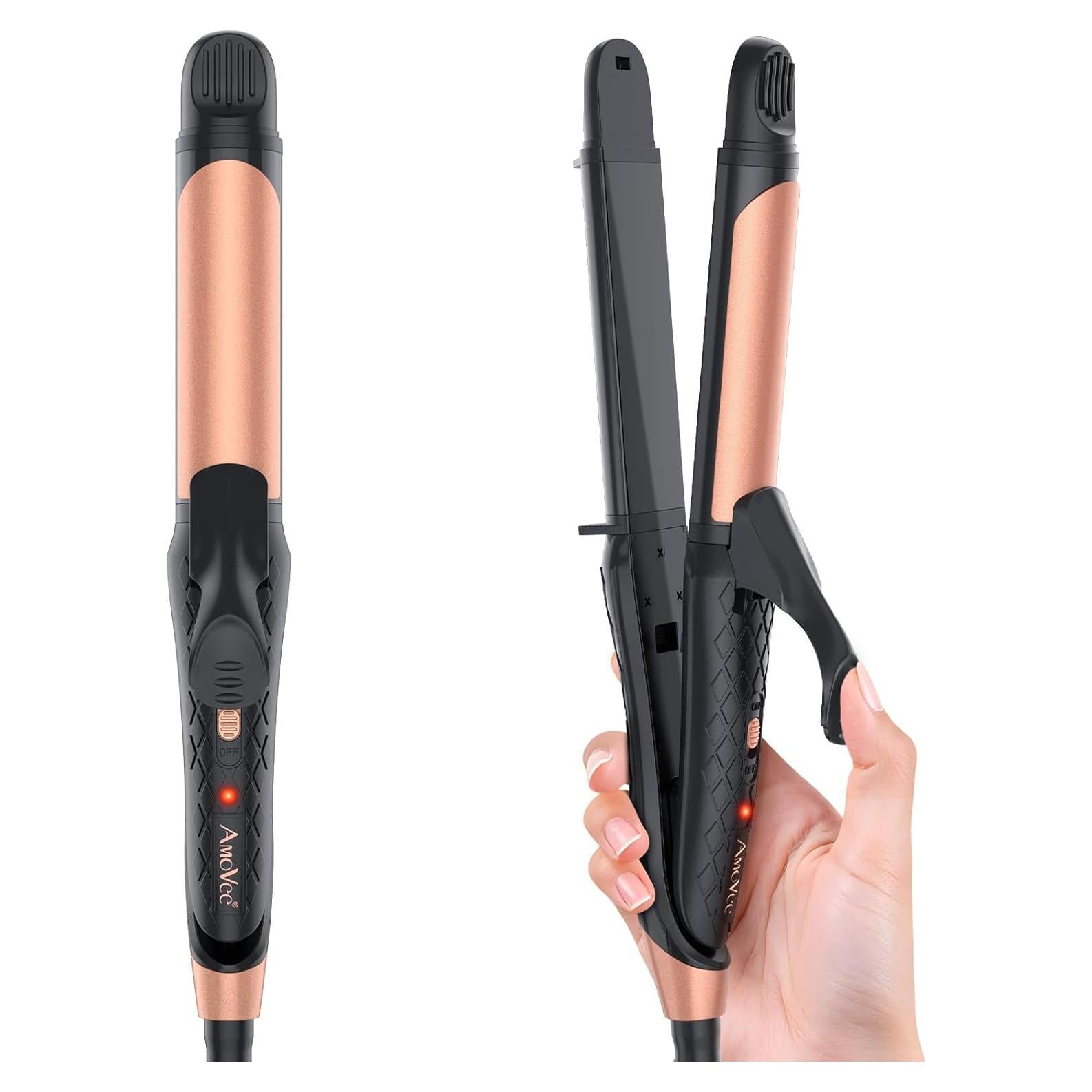 Plancha de Cabello 2-en-1 AmoVee Doble Voltaje 100-240V Negro