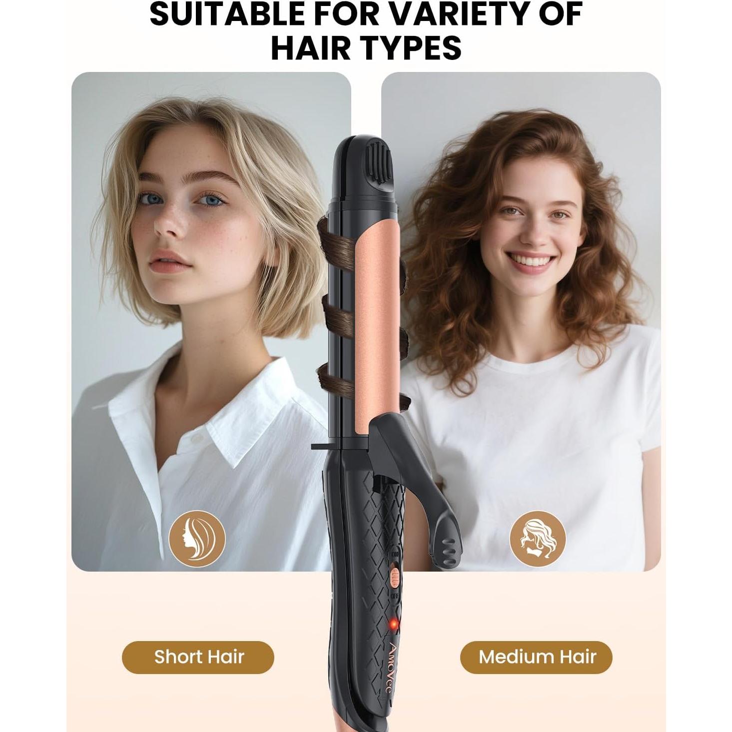 Plancha de Cabello 2-en-1 AmoVee Doble Voltaje 100-240V Negro