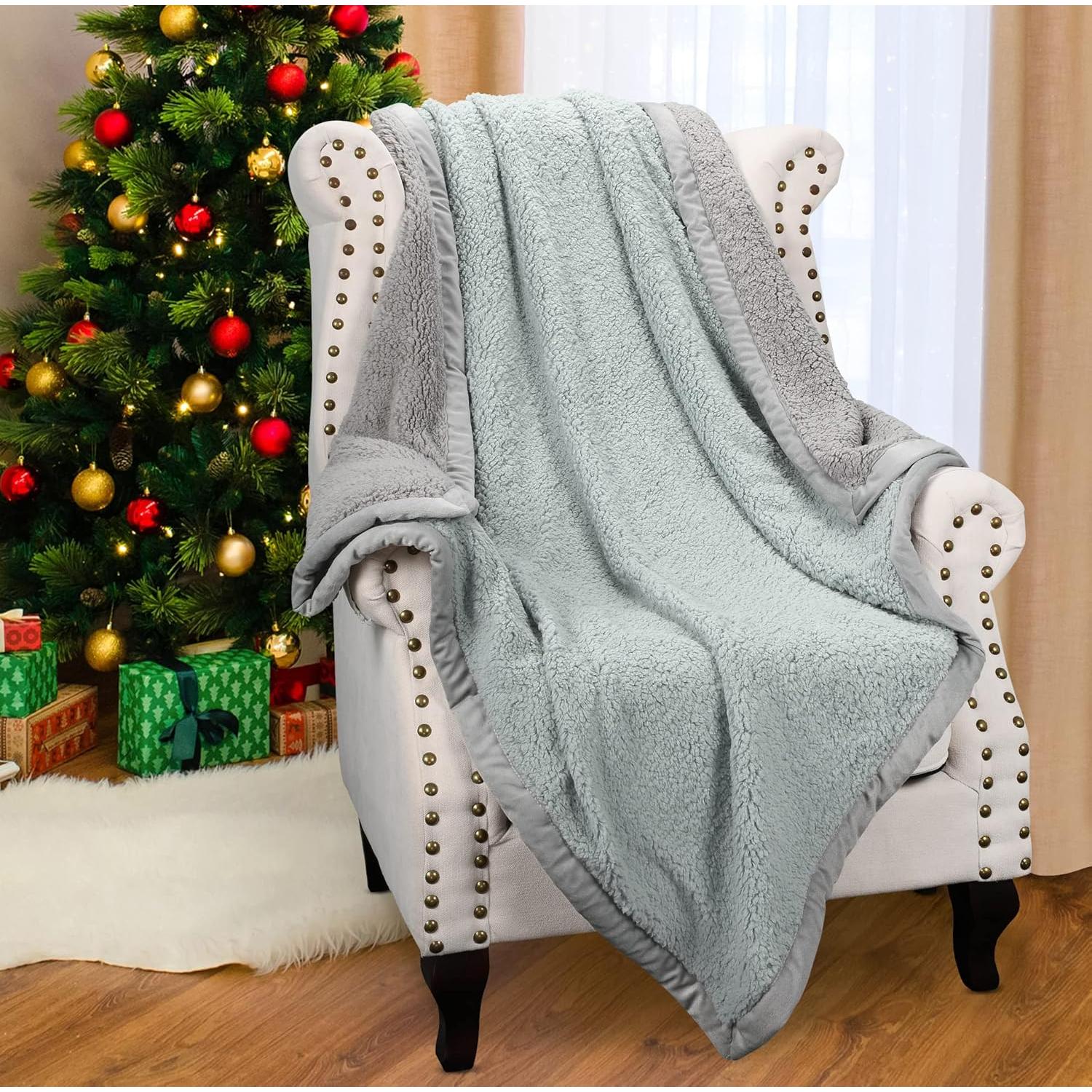 Manta Reversible Sherpa Catalonia 127x152 cm Aqua y Gris