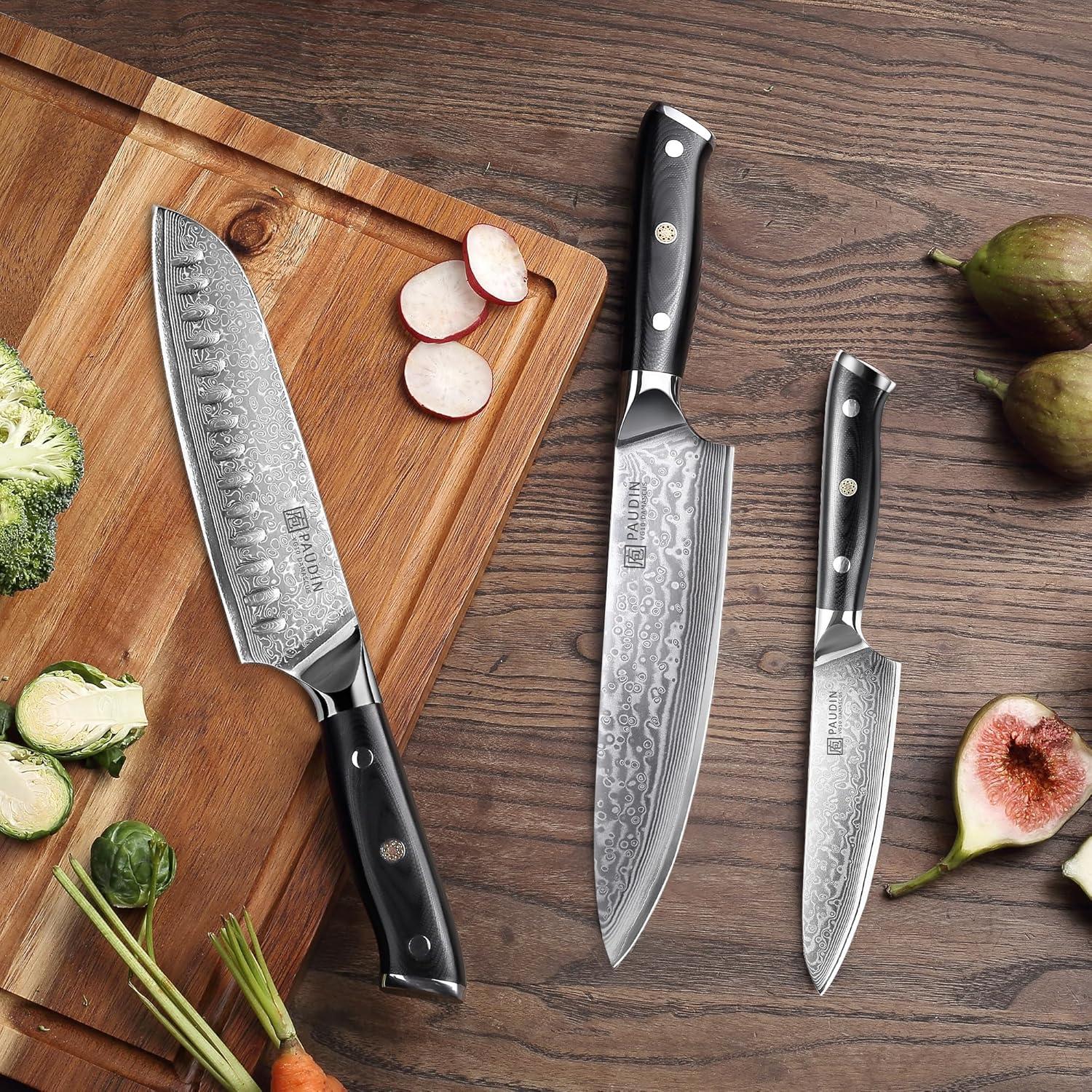 Juego de cuchillos PAUDIN Damascus 3 PCS - Acero VG10 Japonés