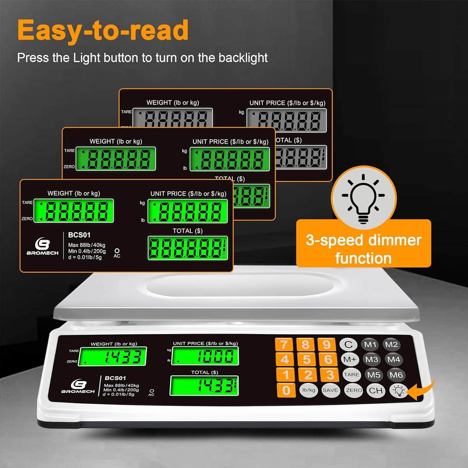 Balanza Comercial BROMECH 40kg LCD Retroiluminada Plata