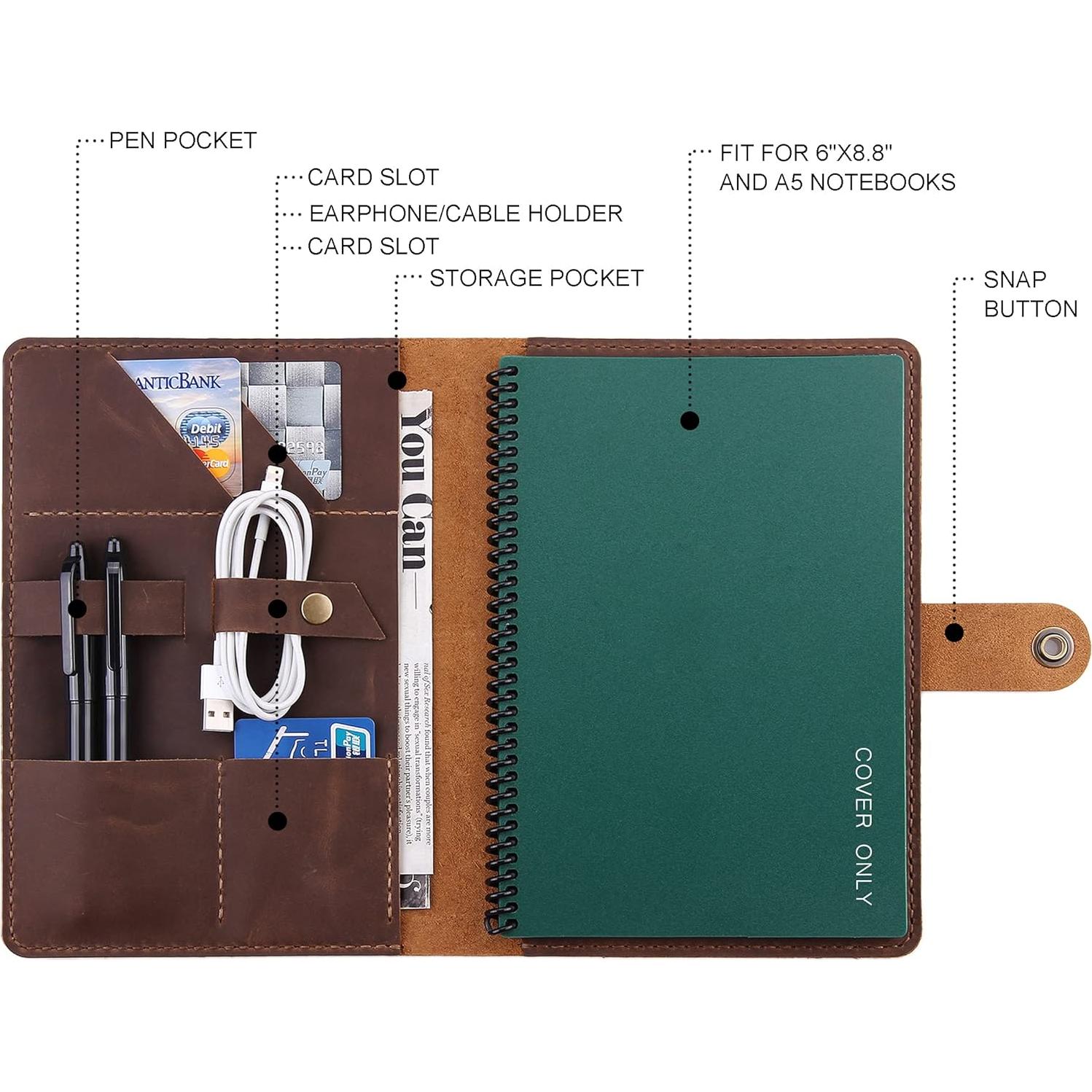 Cubierta de Cuero Robrasim A5 Hecha a Mano Marrón