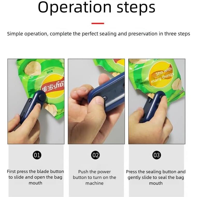 Mini Sello de Bolsa Portátil FK-01 Azul - Sello y Cortador 2 en 1