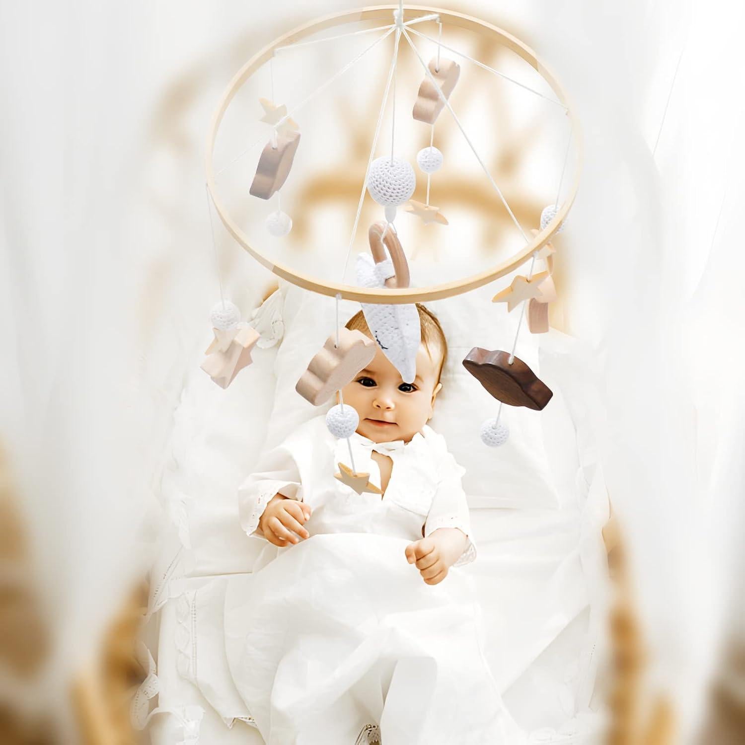 Móvil para Cuna Promise Babe de Madera y Lana, 30x10 cm