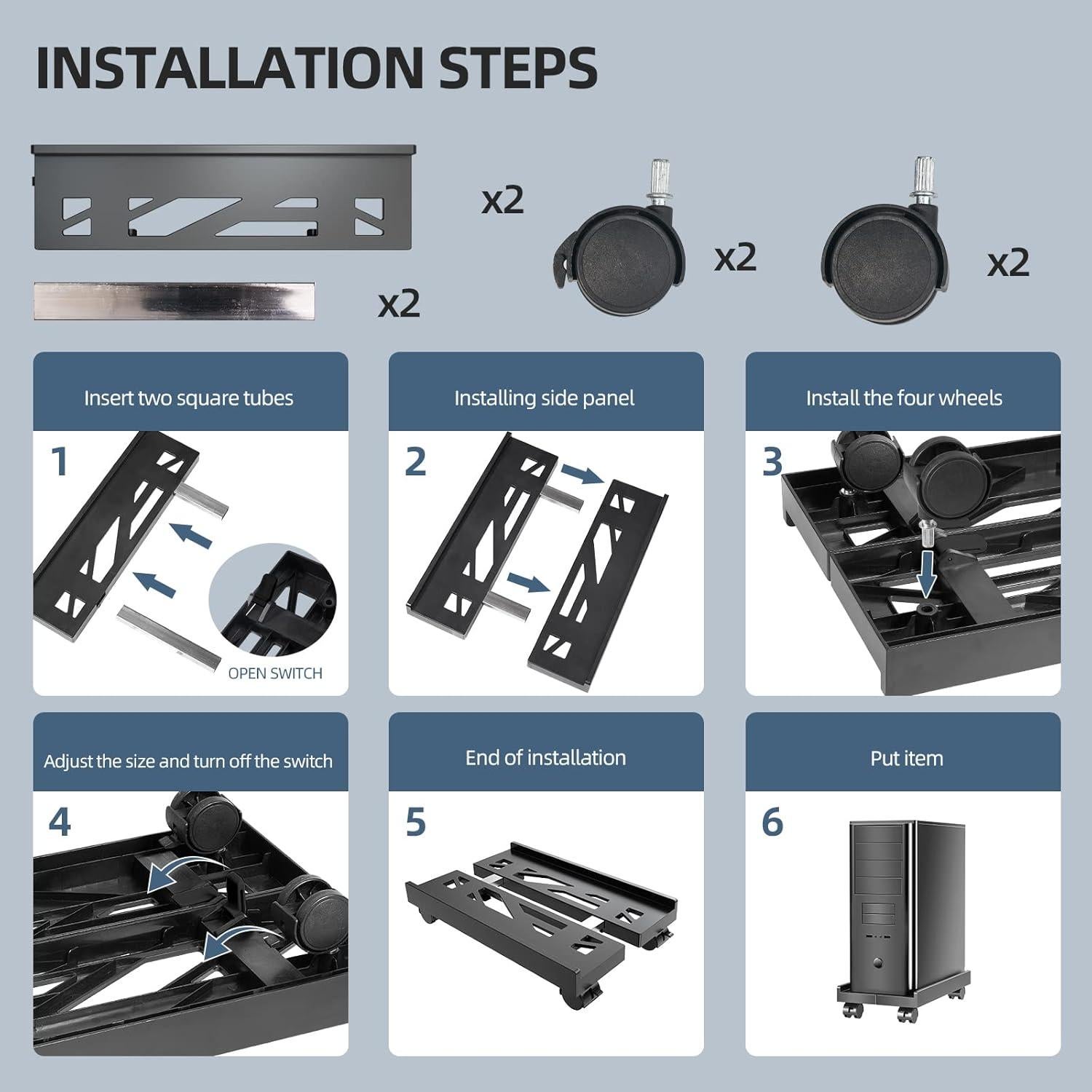 Soporte CPU Móvil Hovadova Ajustable con Ruedas 40x30 cm