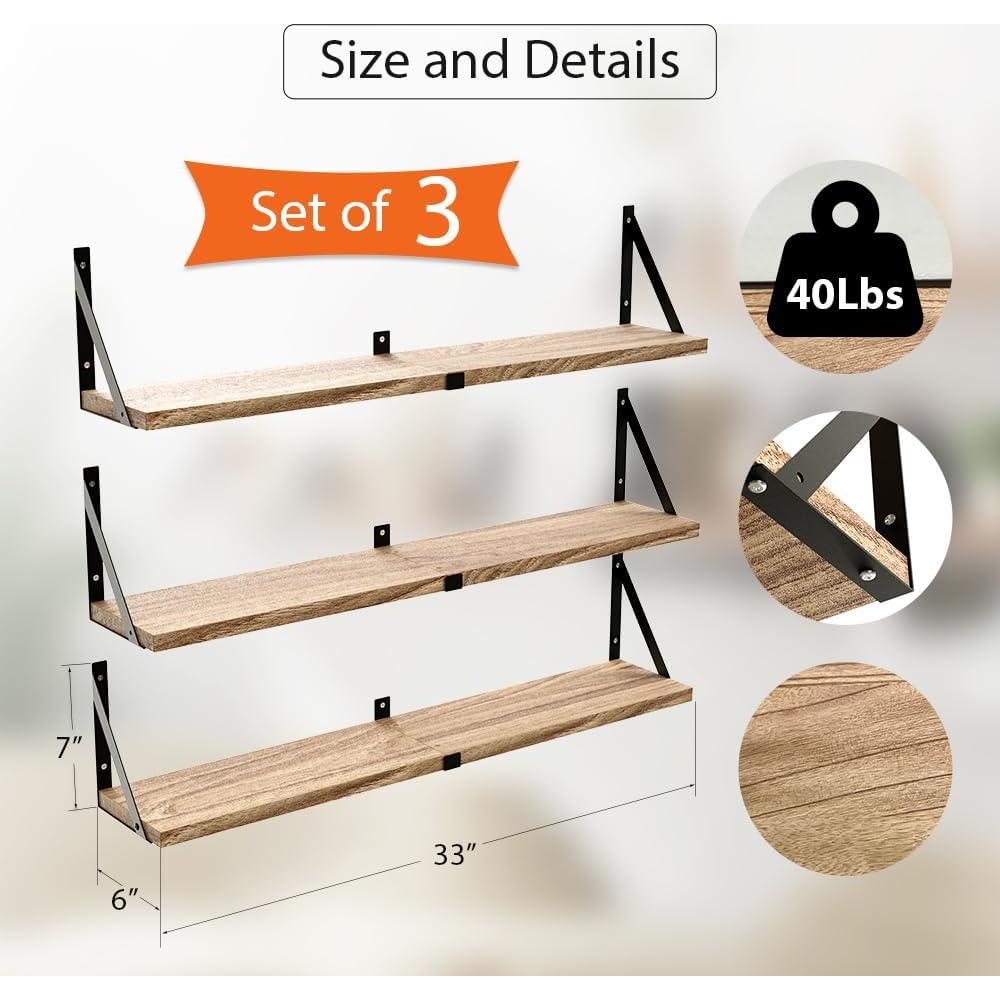 Juego de 3 Estantes Flotantes Senyh 83.82x15.24cm Negro