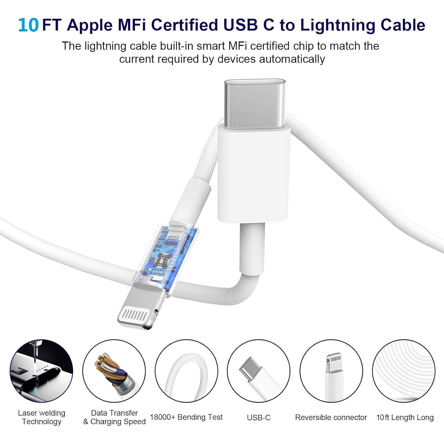 Cargador Rápido Ucaca 20W + Cable 10FT para iPhone