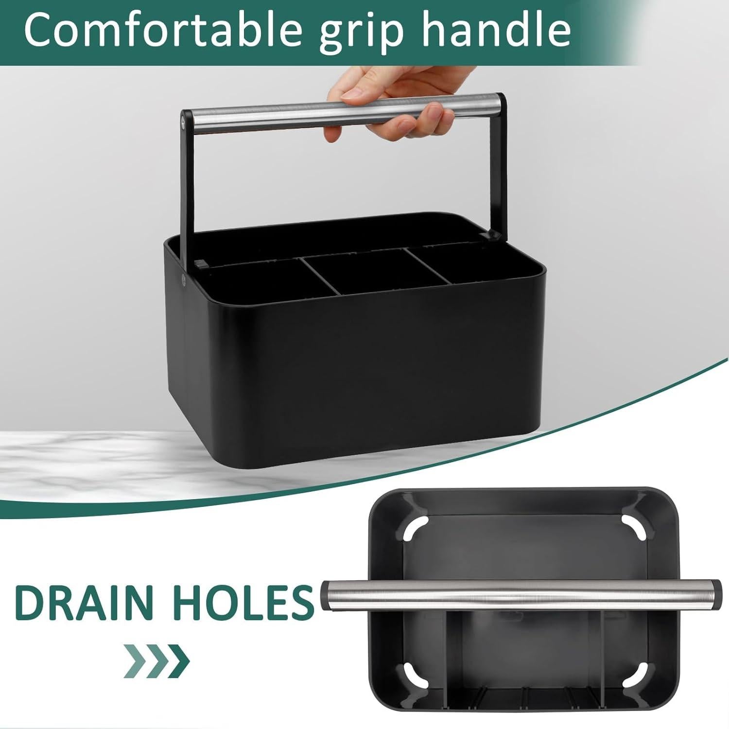 Caddy de Ducha Portátil BYUNER Negro con Mango Plateado