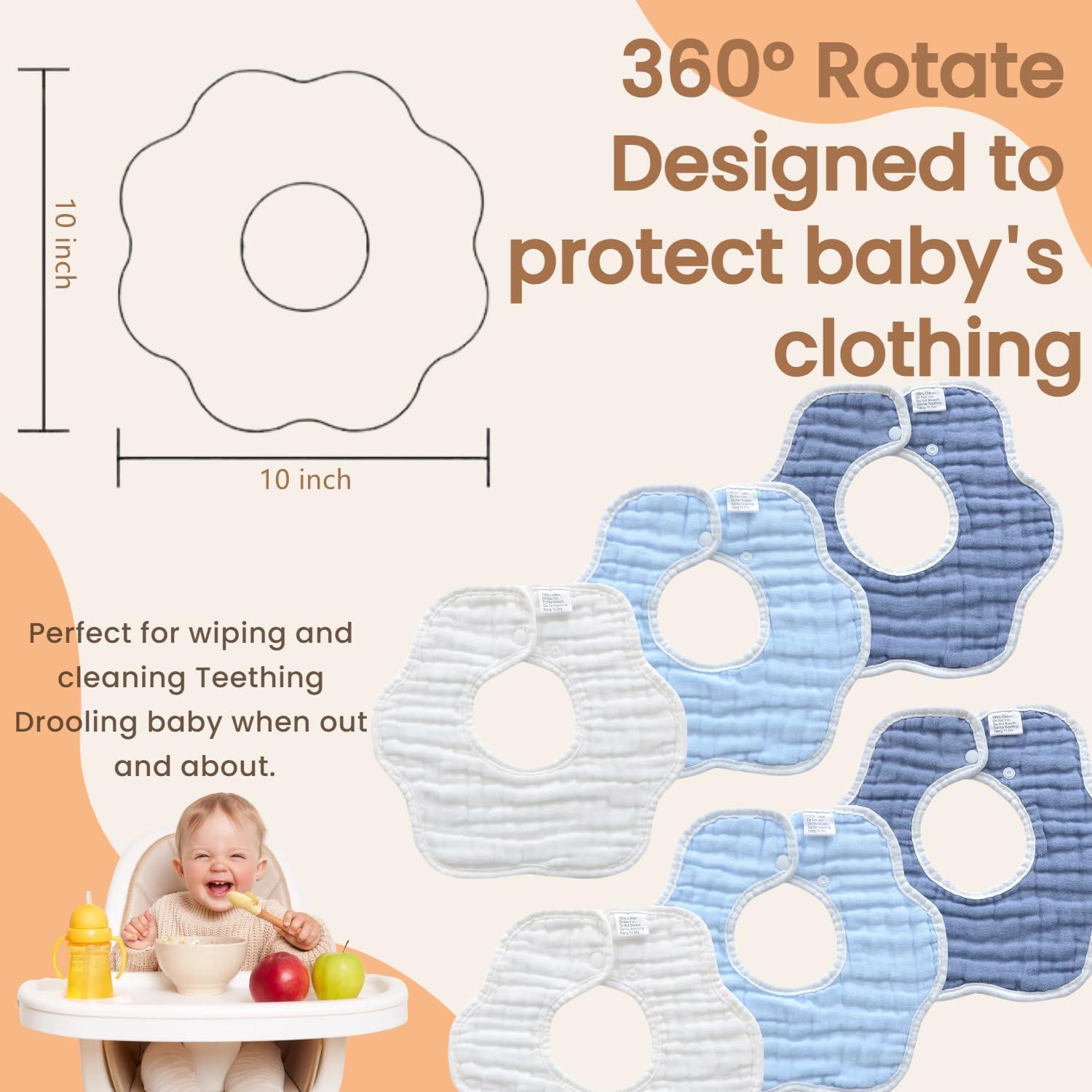 Baberos de Muselina MUKIN para Bebés - Paquete de 6 Ajustables