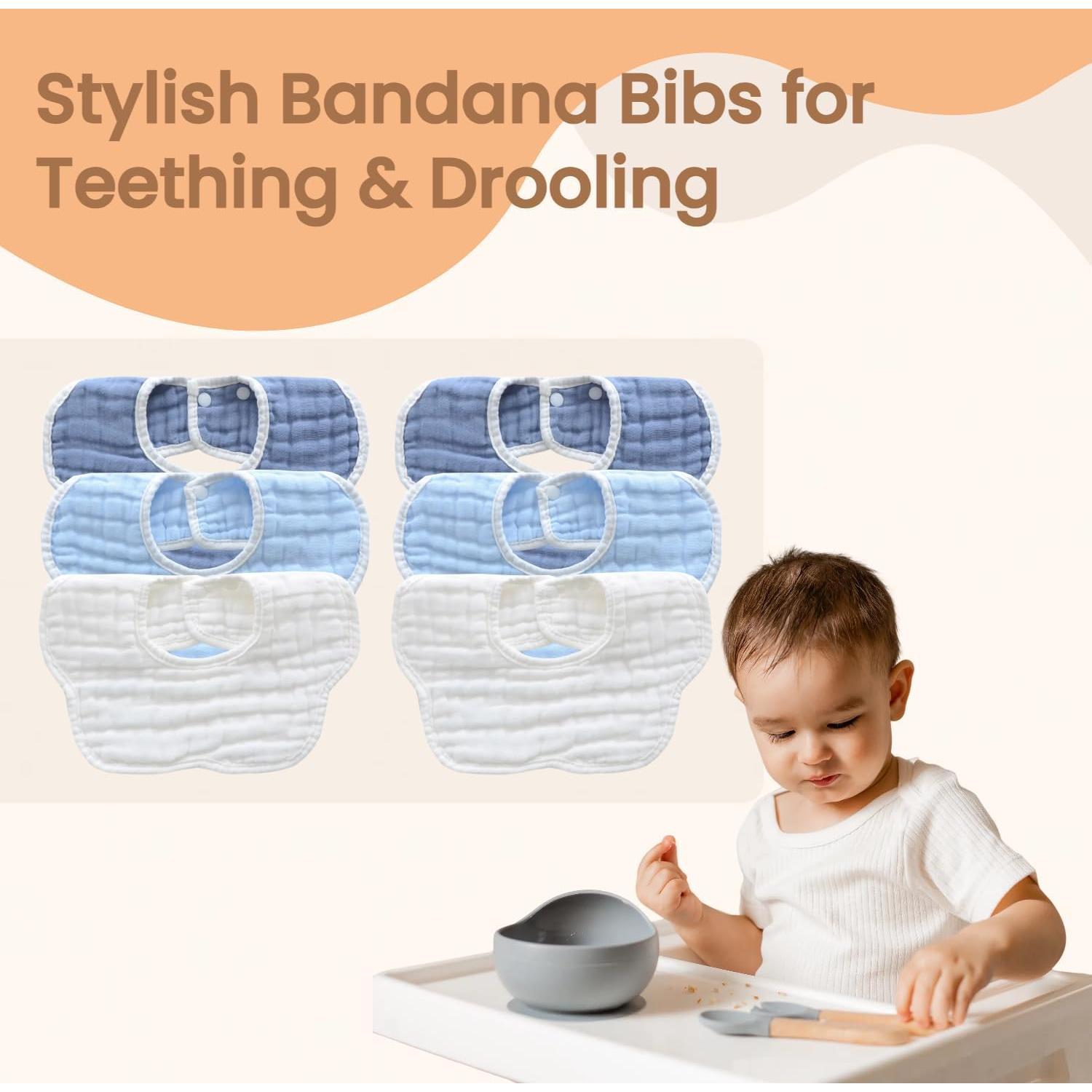Baberos de Muselina MUKIN para Bebés - Paquete de 6 Ajustables