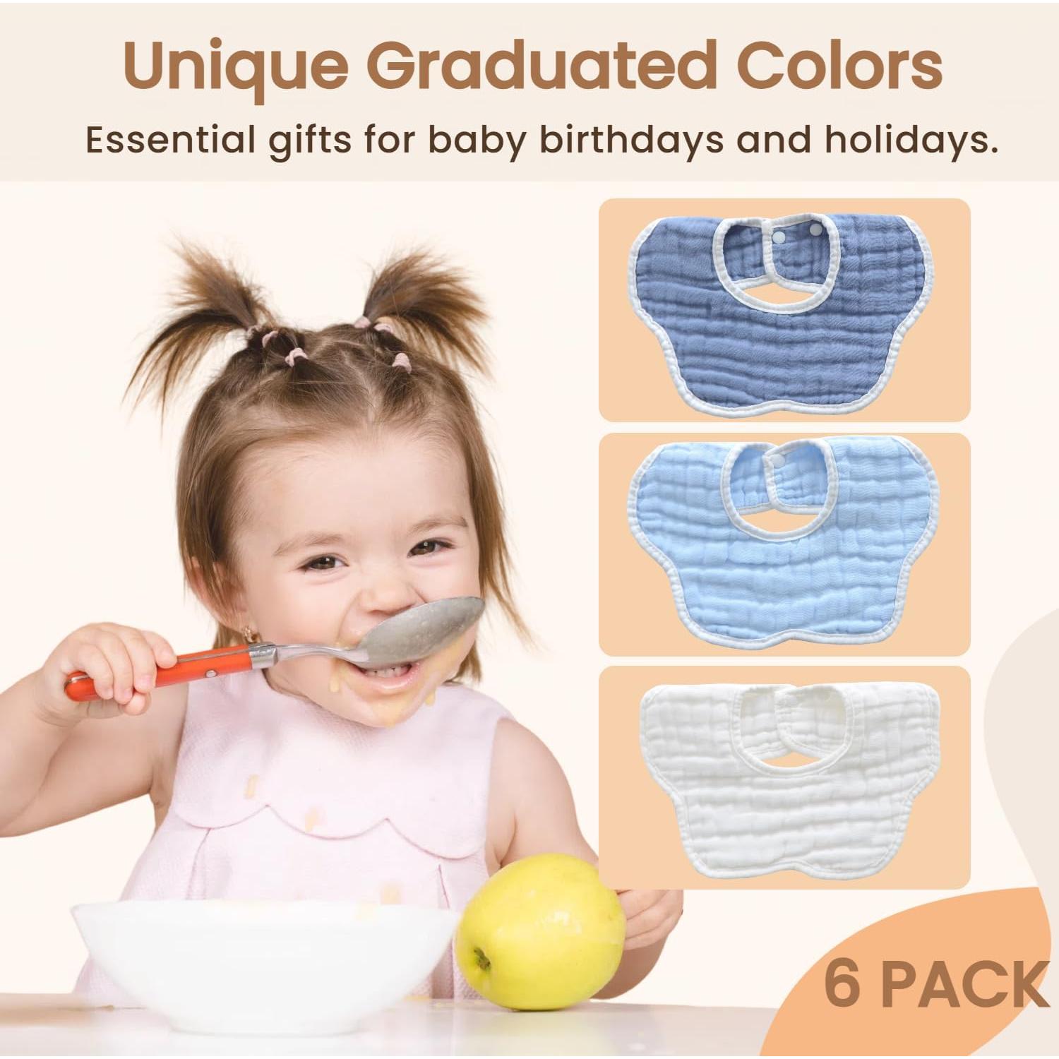 Baberos de Muselina MUKIN para Bebés - Paquete de 6 Ajustables