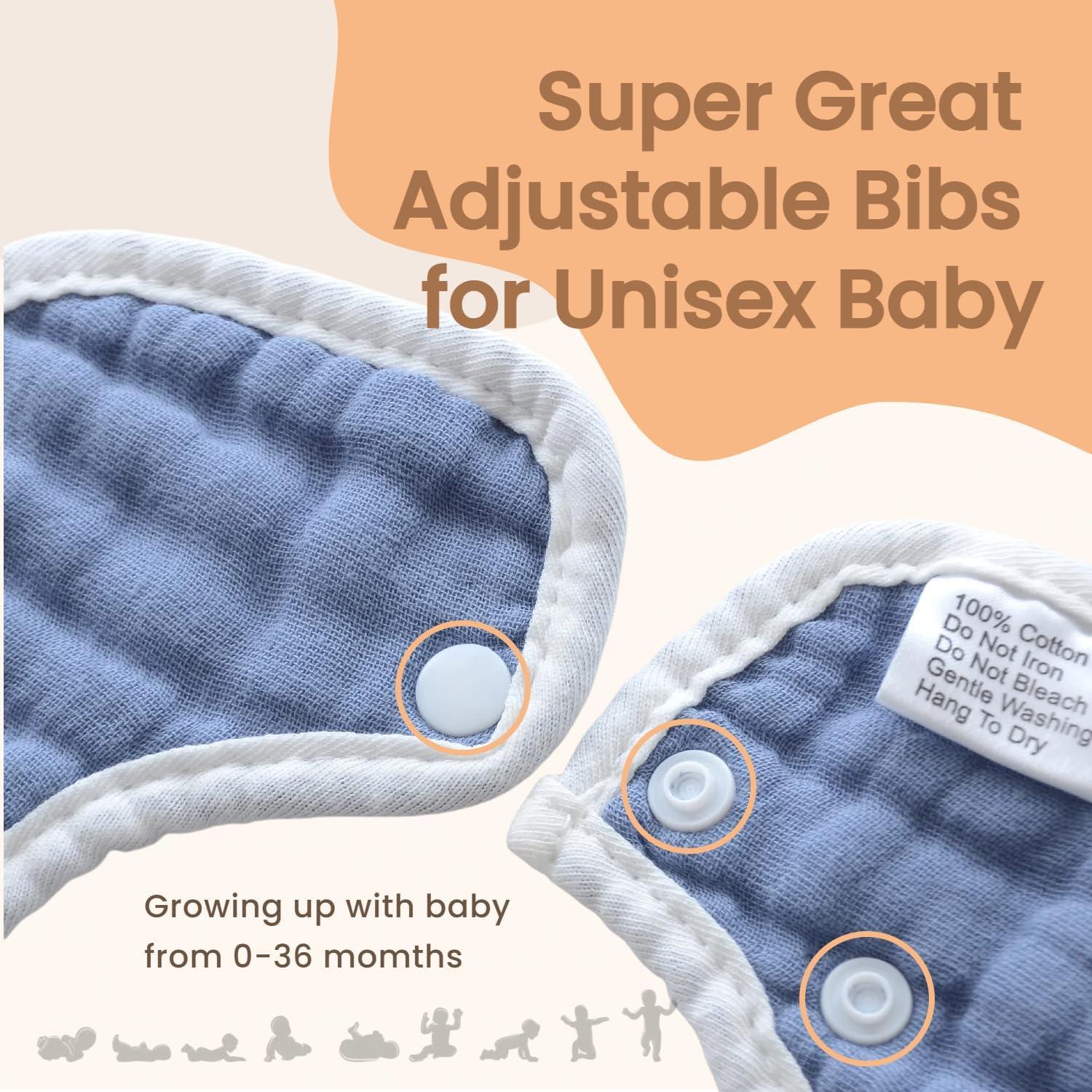 Baberos de Muselina MUKIN para Bebés - Paquete de 6 Ajustables